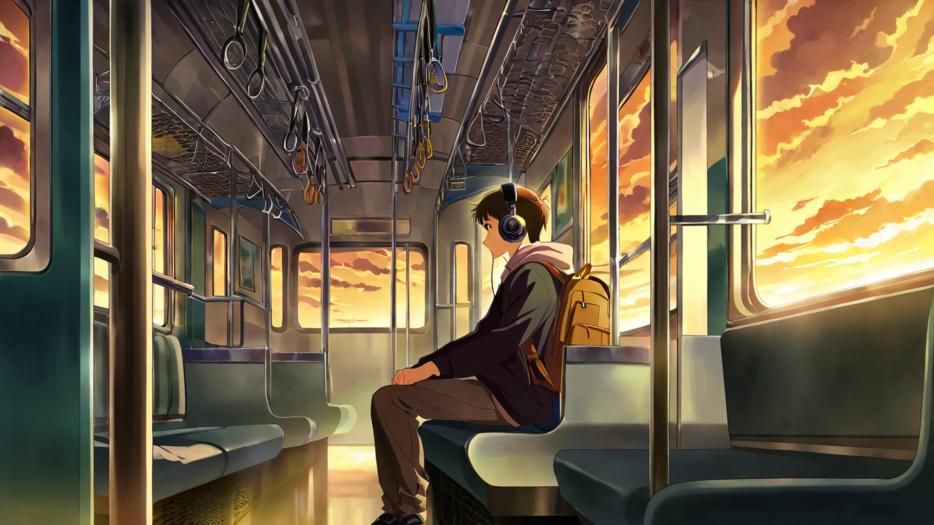 boy train headphones lofi wallpaper