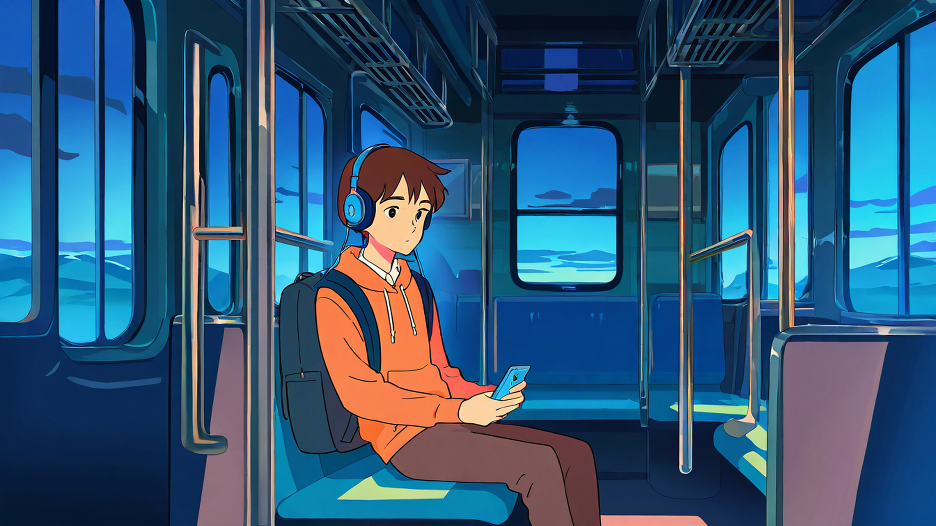 boy train headphones lofi wallpaper