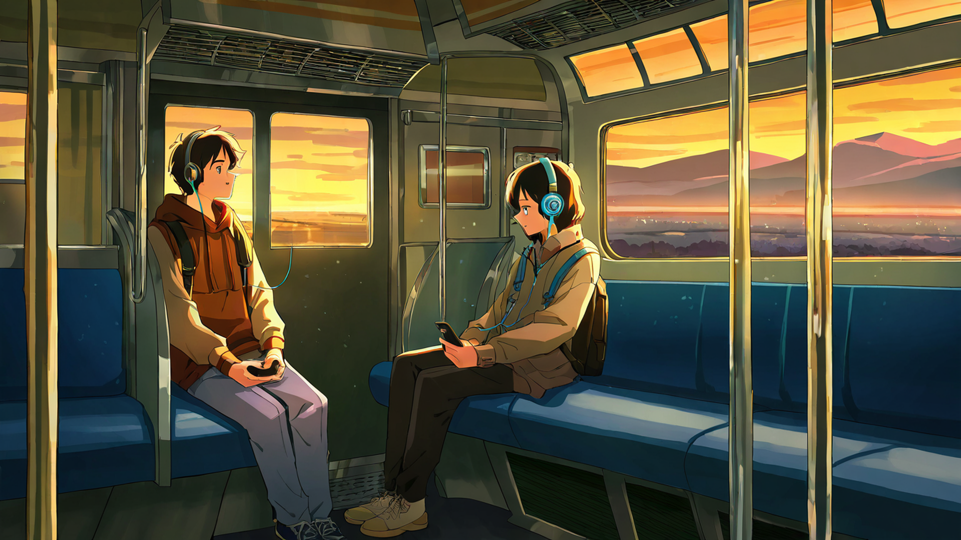 boy train headphones lofi wallpaper
