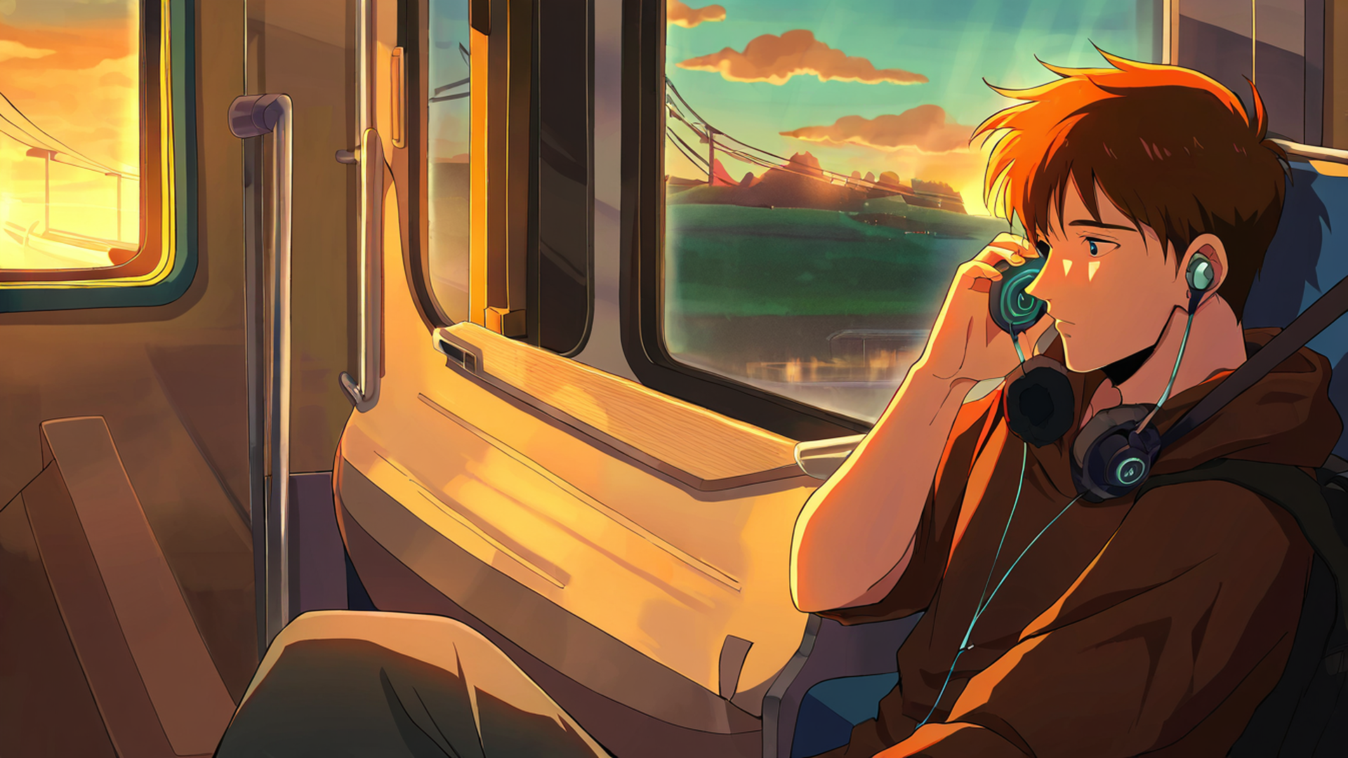 boy train headphones lofi wallpaper