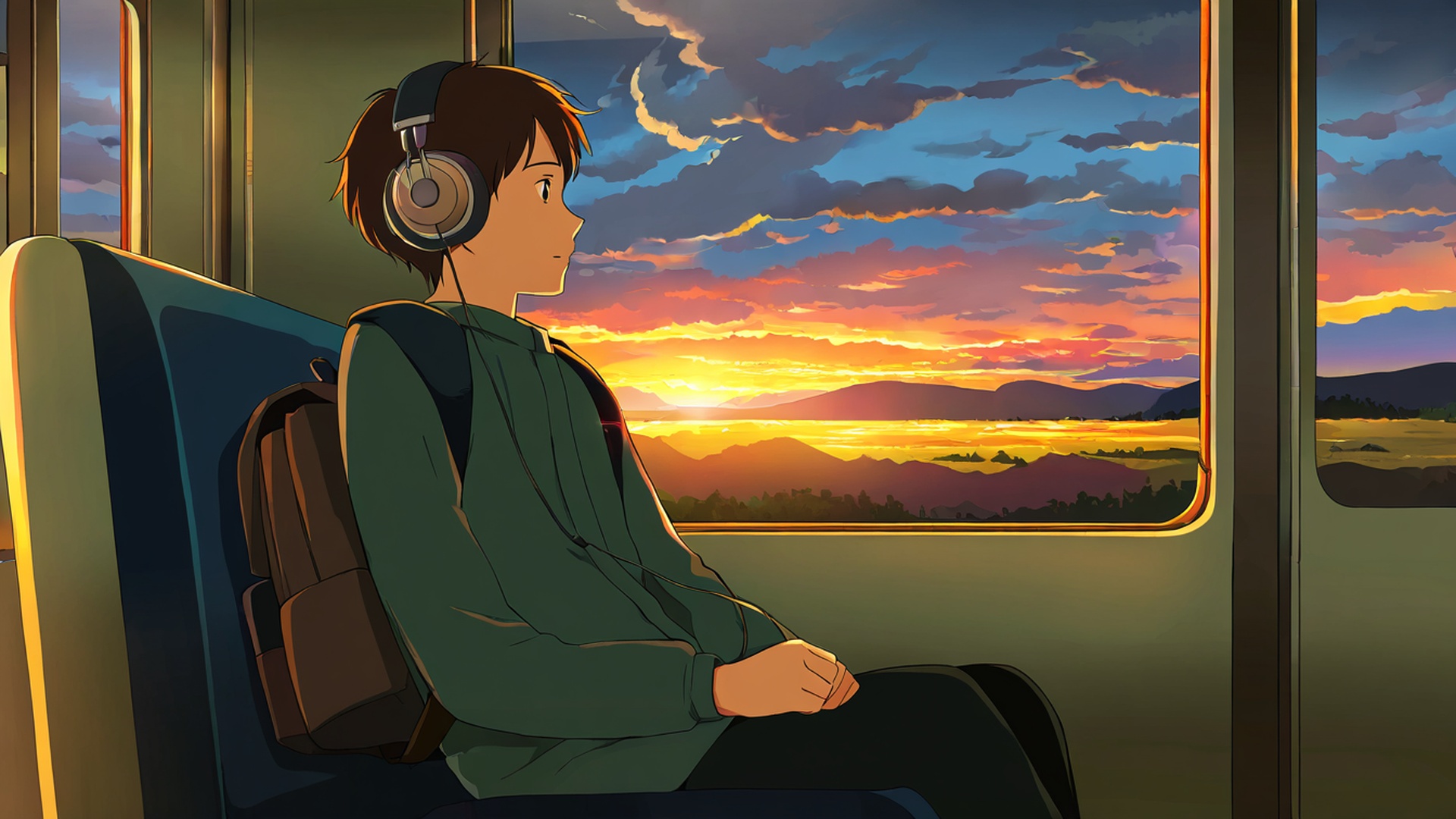 boy train headphones lofi wallpaper