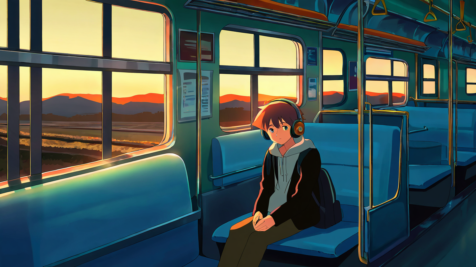 boy train headphones lofi wallpaper