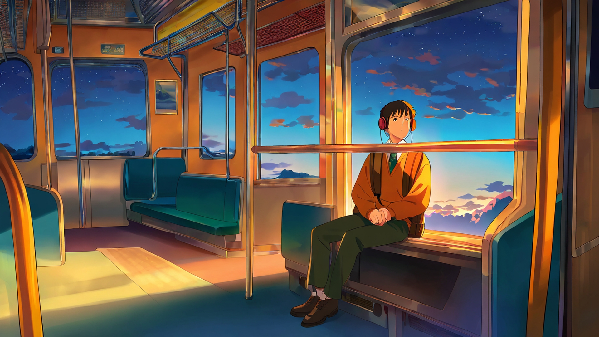 boy train headphones lofi wallpaper