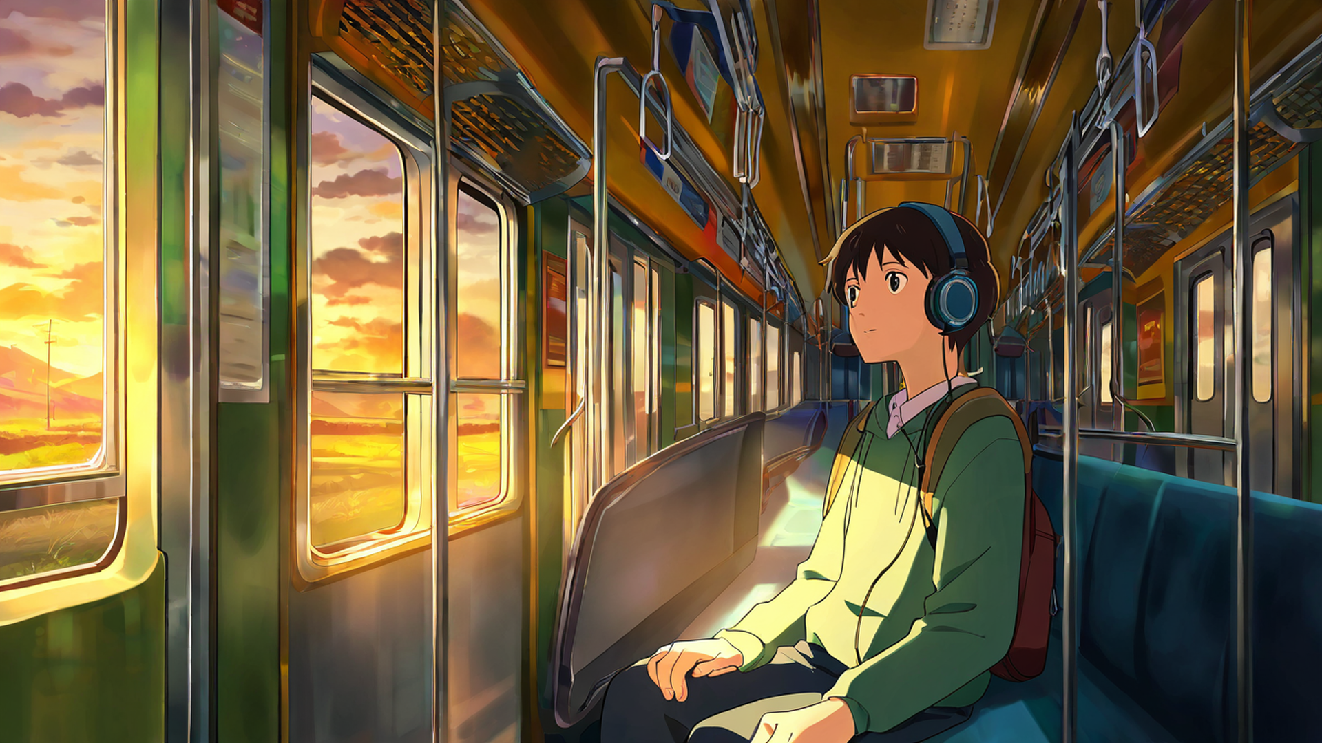 boy train headphones lofi wallpaper