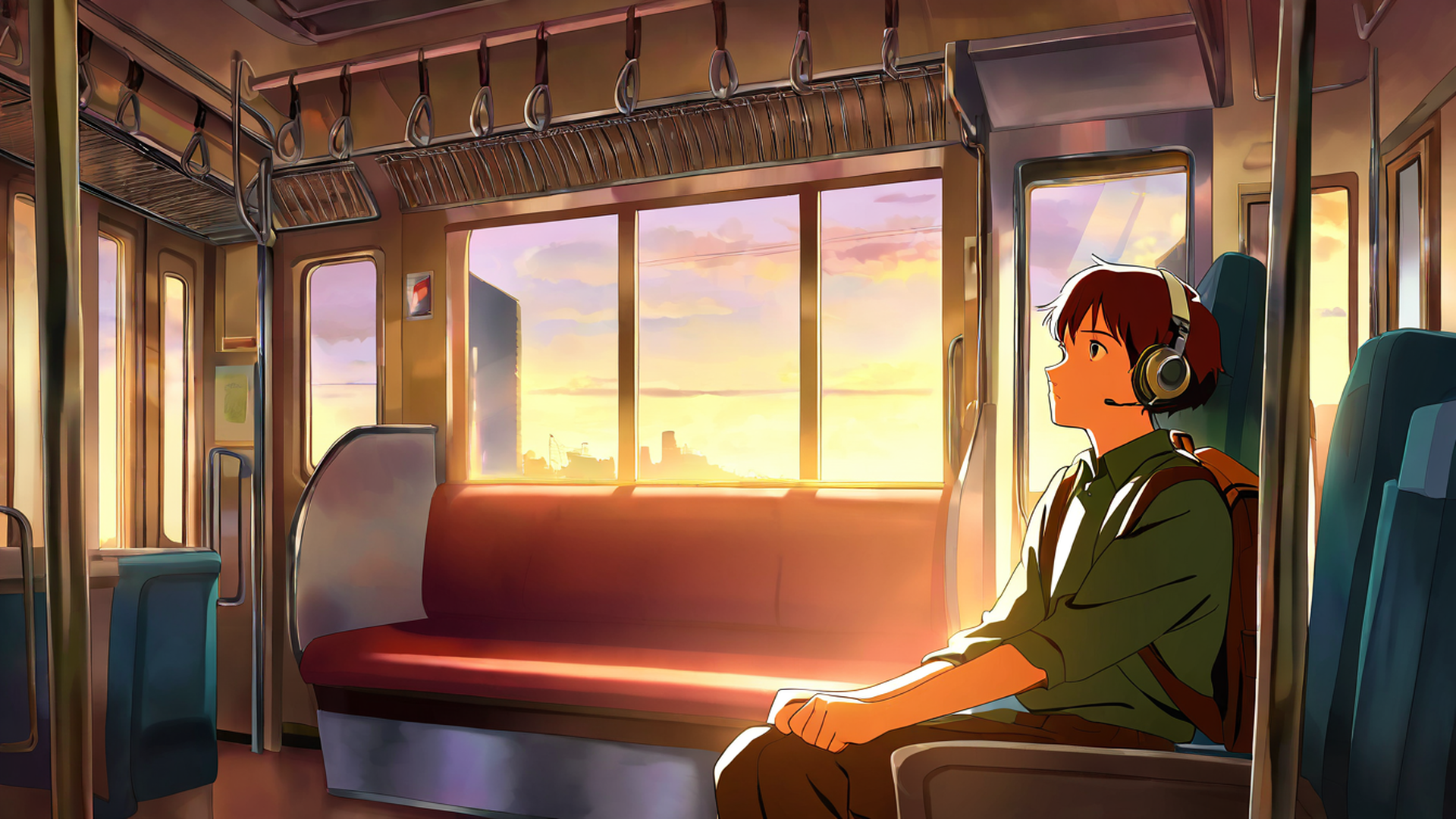 boy train headphones lofi wallpaper