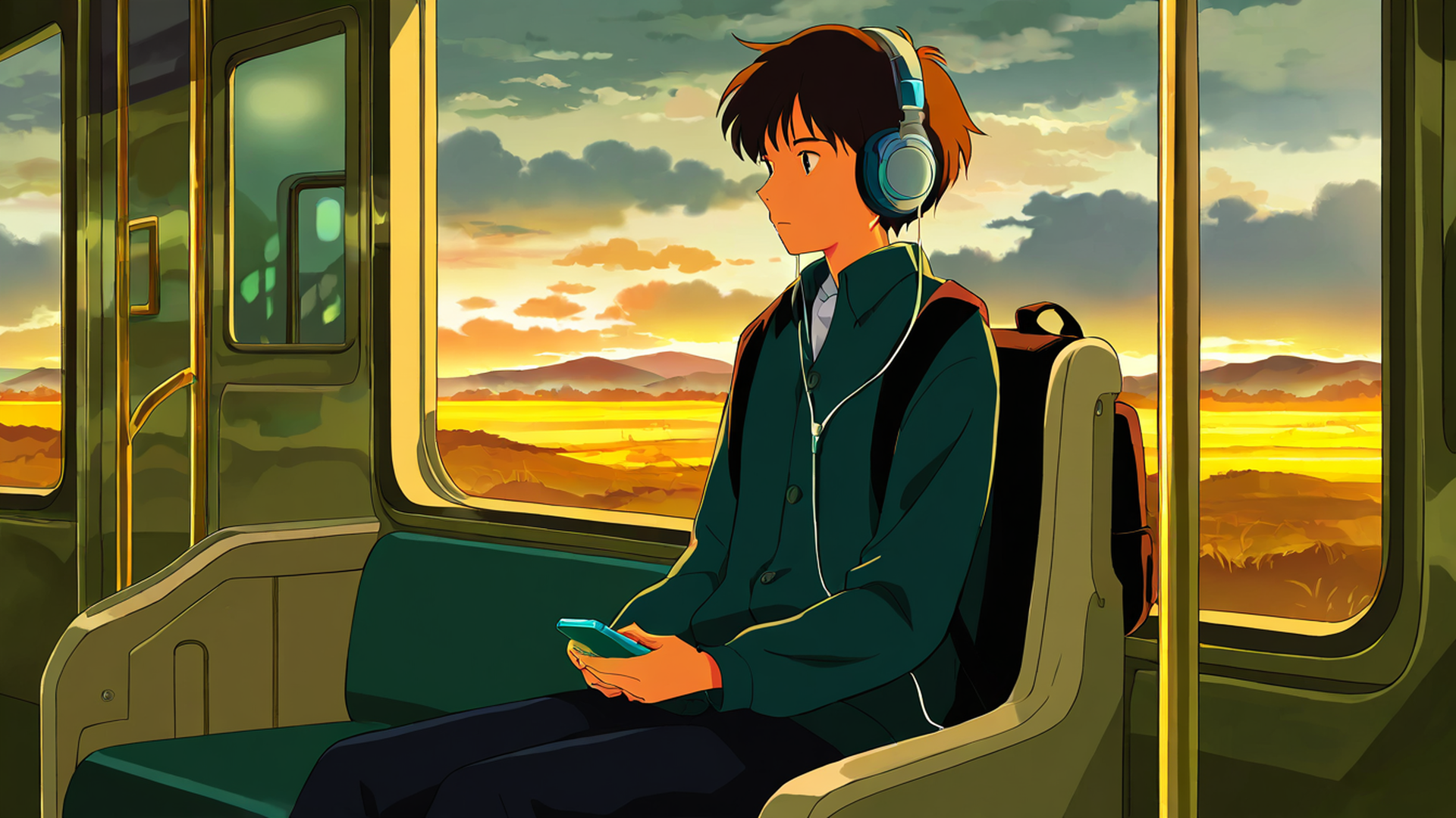 boy train headphones lofi wallpaper