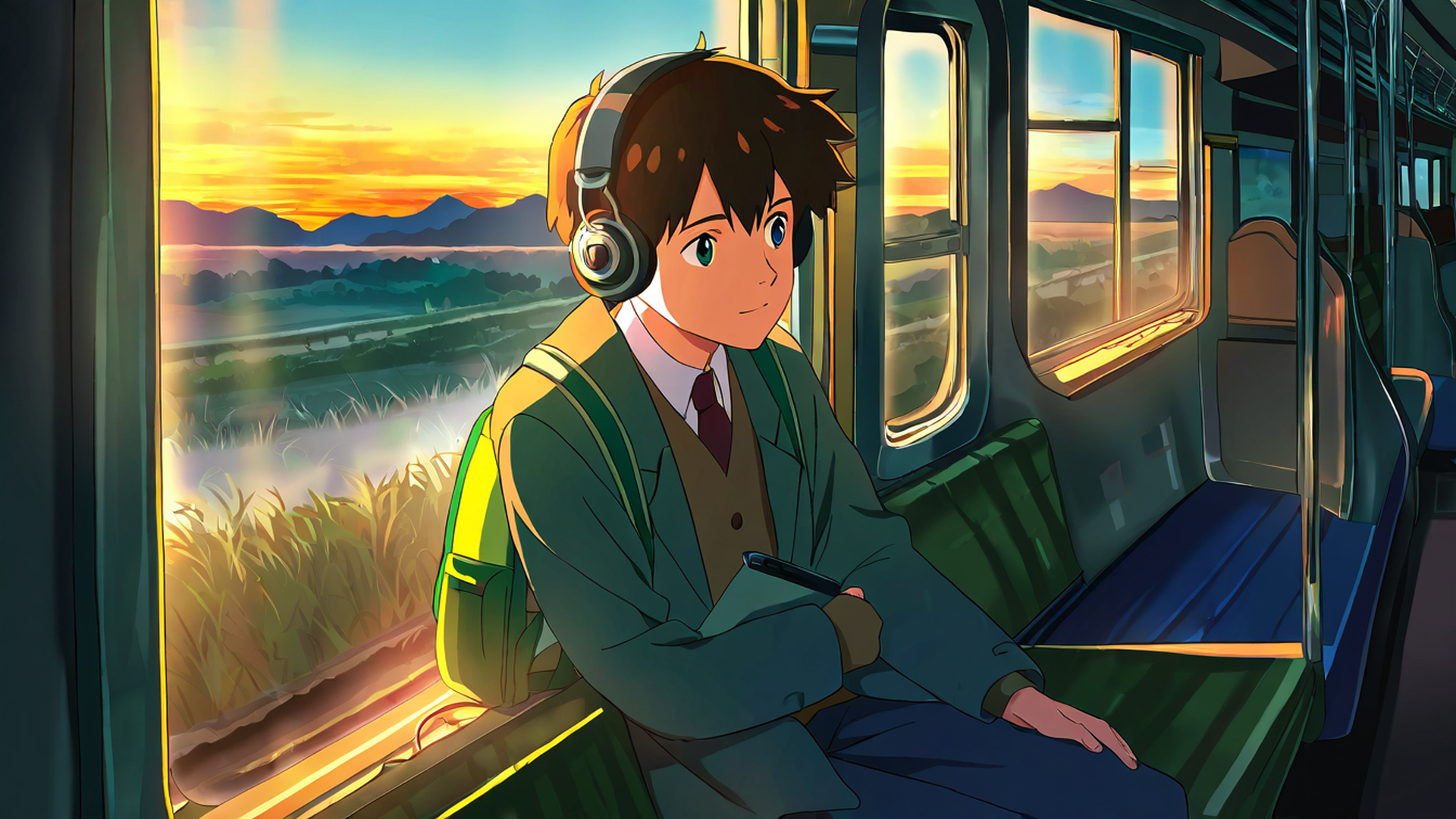 boy train headphones lofi wallpaper