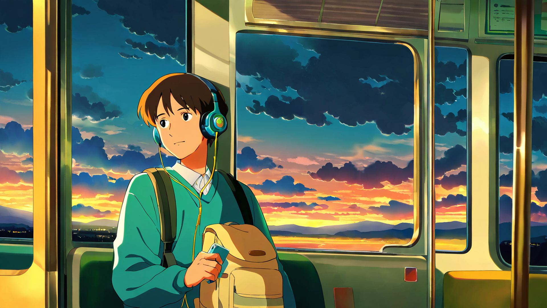 boy train headphones lofi wallpaper