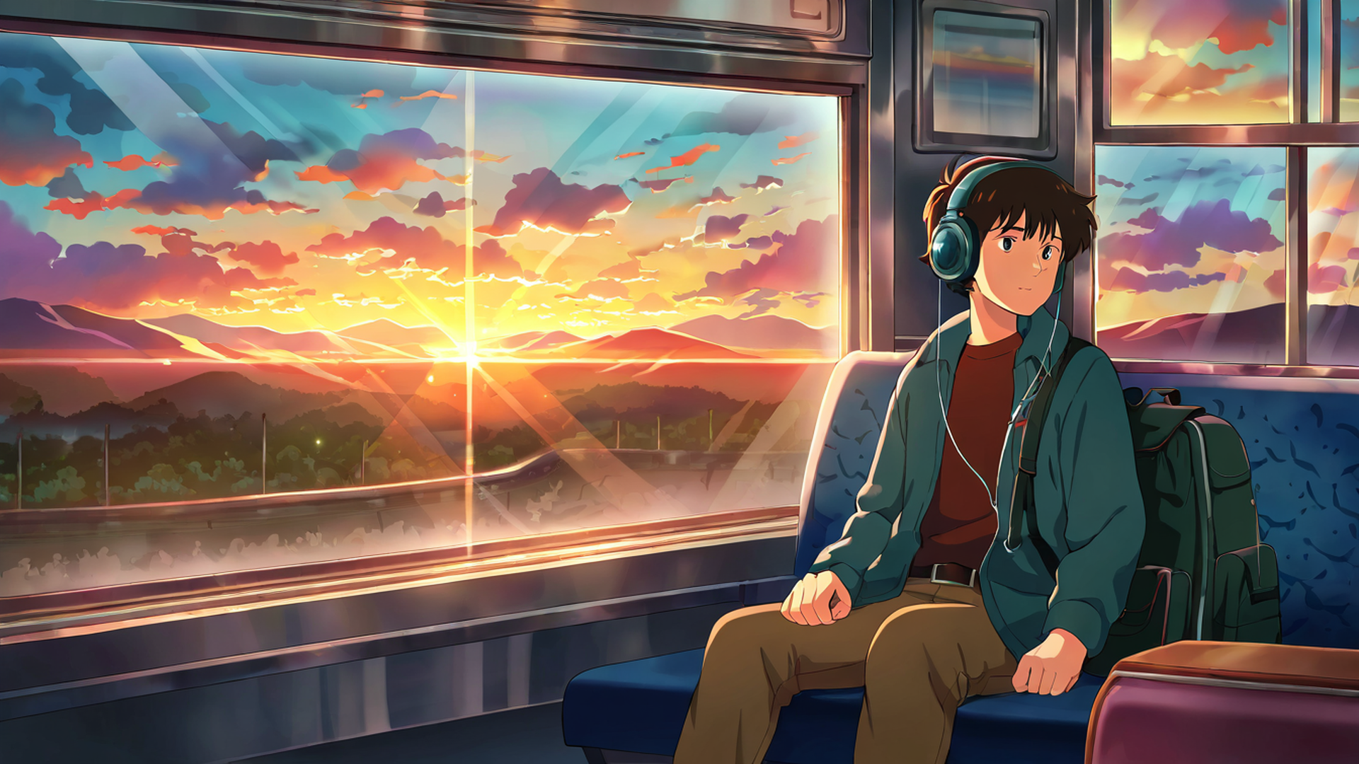 boy train headphones lofi wallpaper
