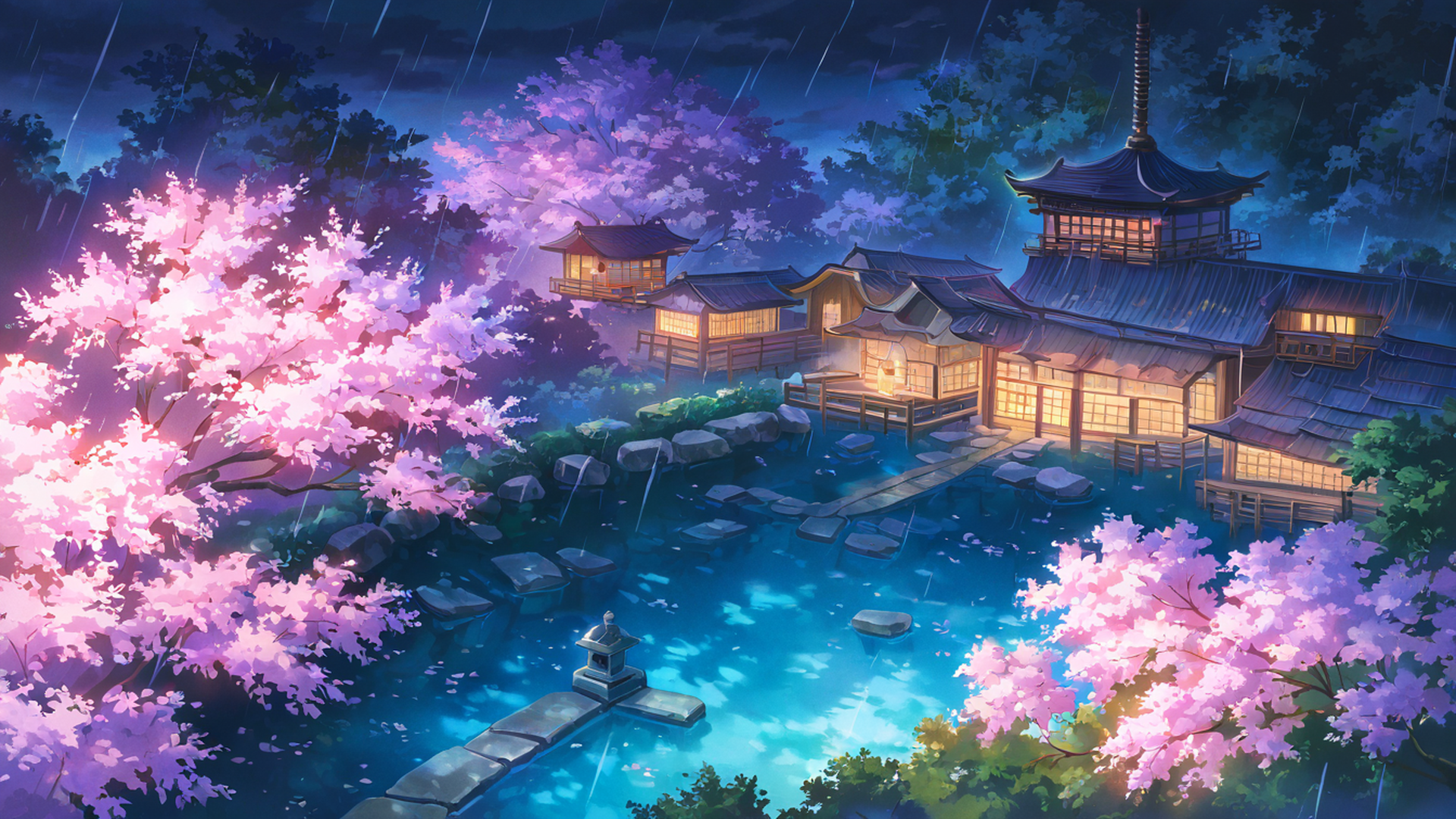 cherry blossom path lofi wallpaper