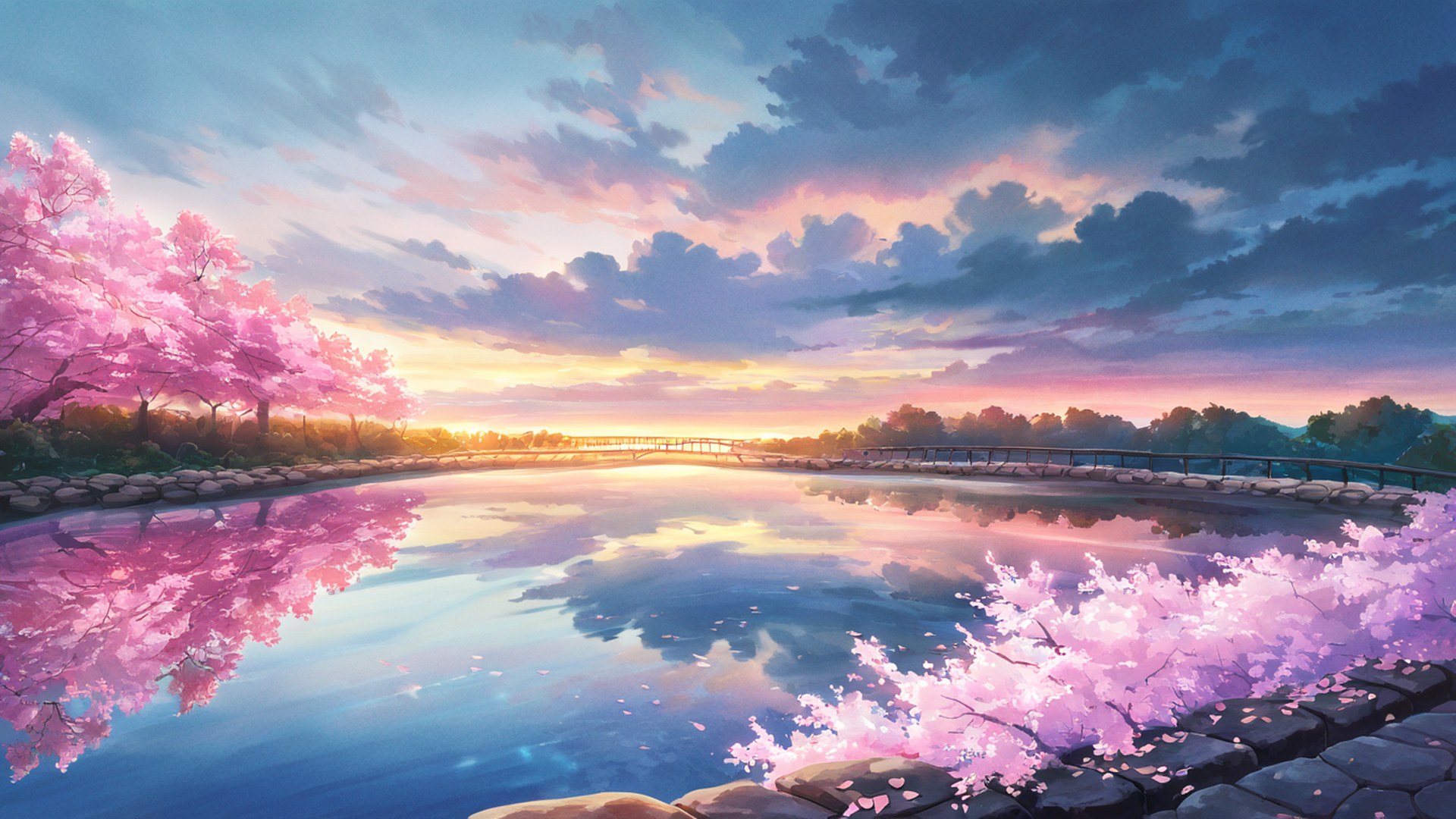 cherry blossom path lofi wallpaper