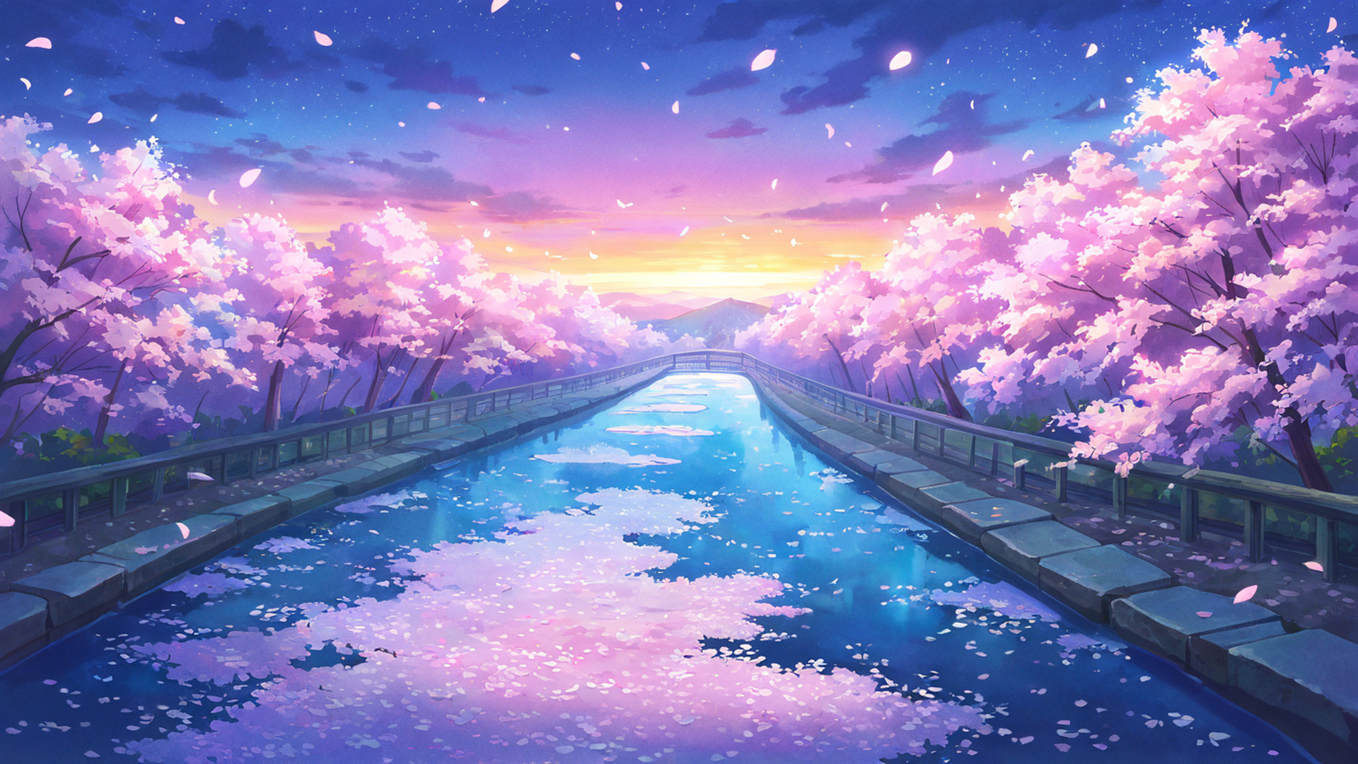 cherry blossom path lofi wallpaper
