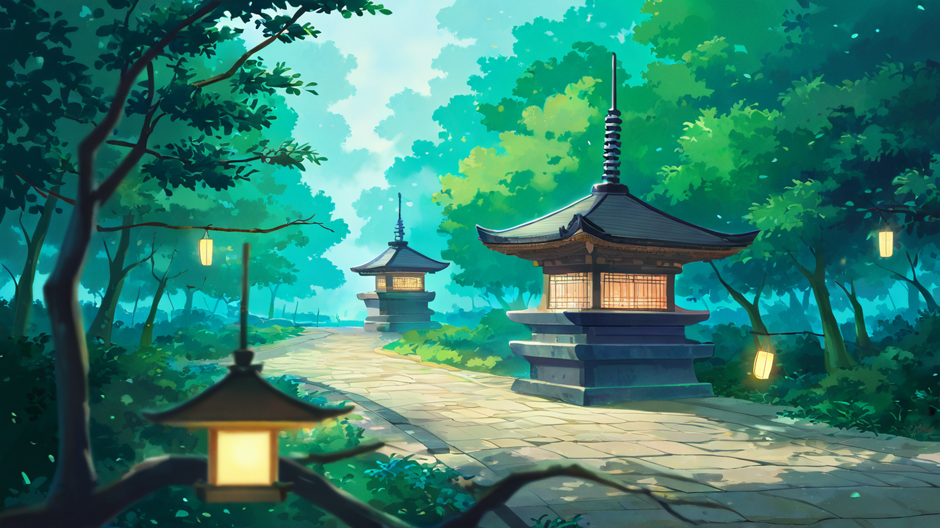 cherry blossom path lofi wallpaper