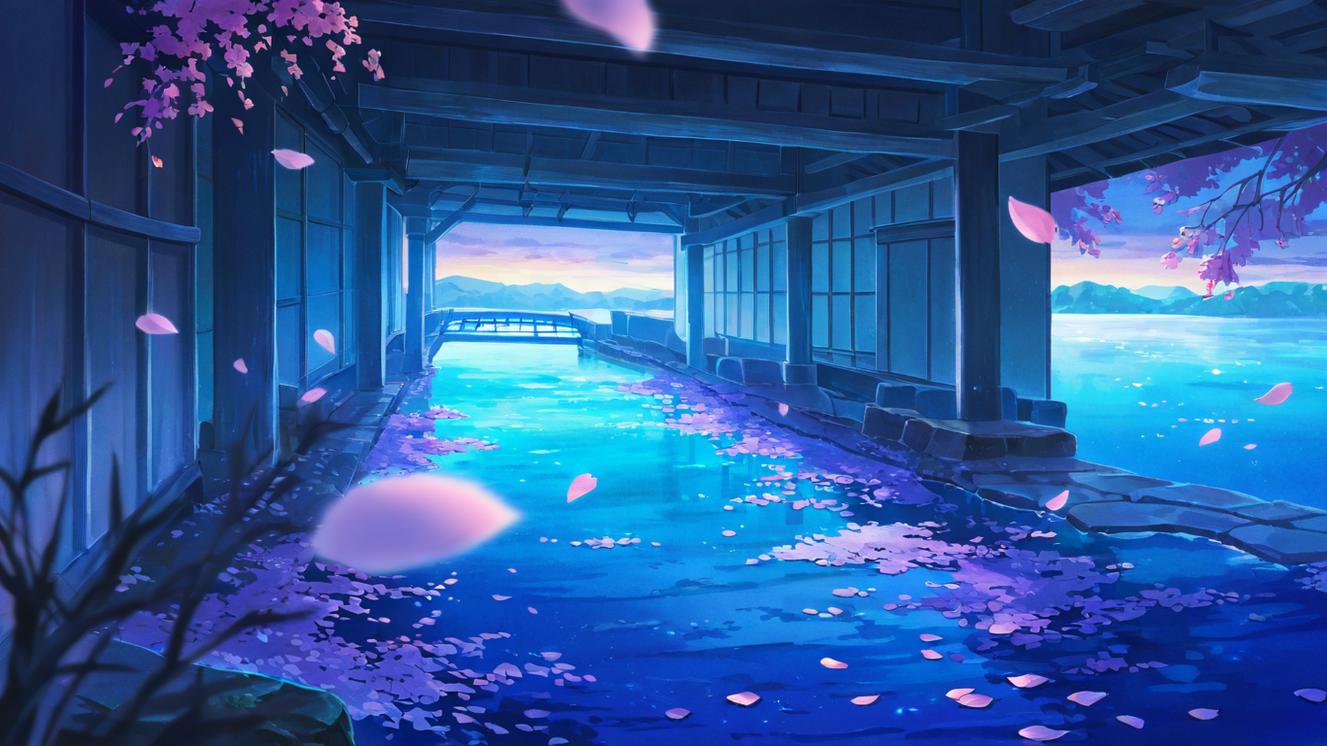 cherry blossom path lofi wallpaper
