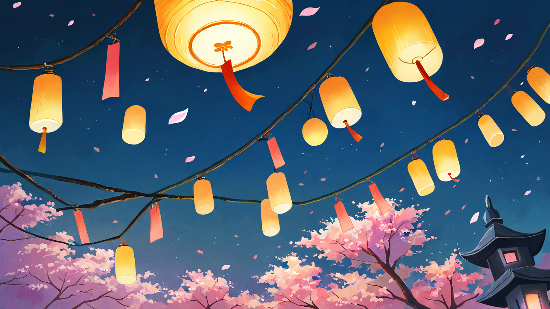cherry blossom path lofi wallpaper