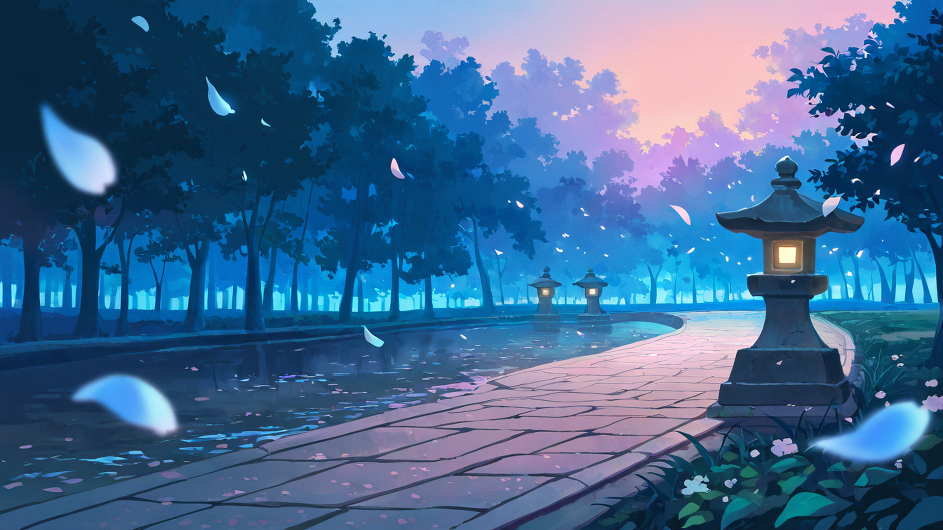 cherry blossom path lofi wallpaper