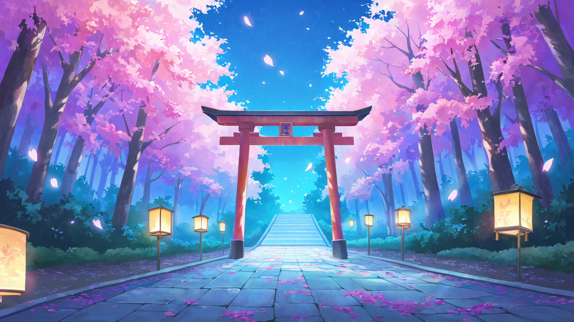 cherry blossom path lofi wallpaper