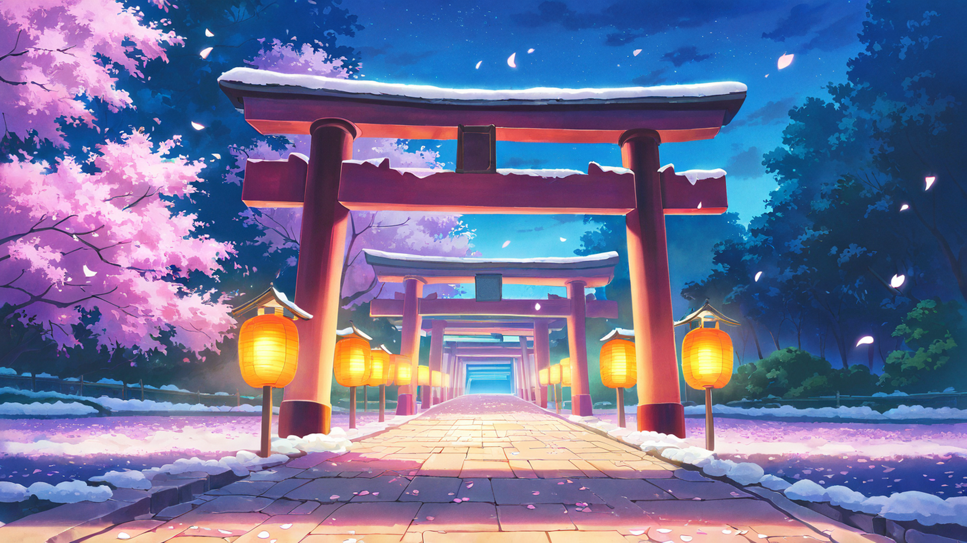 cherry blossom path lofi wallpaper