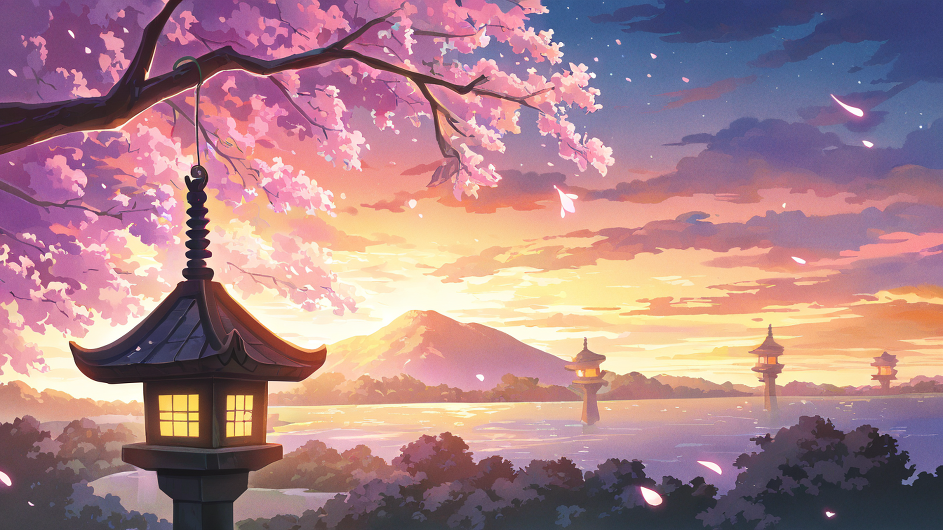 cherry blossom path lofi wallpaper