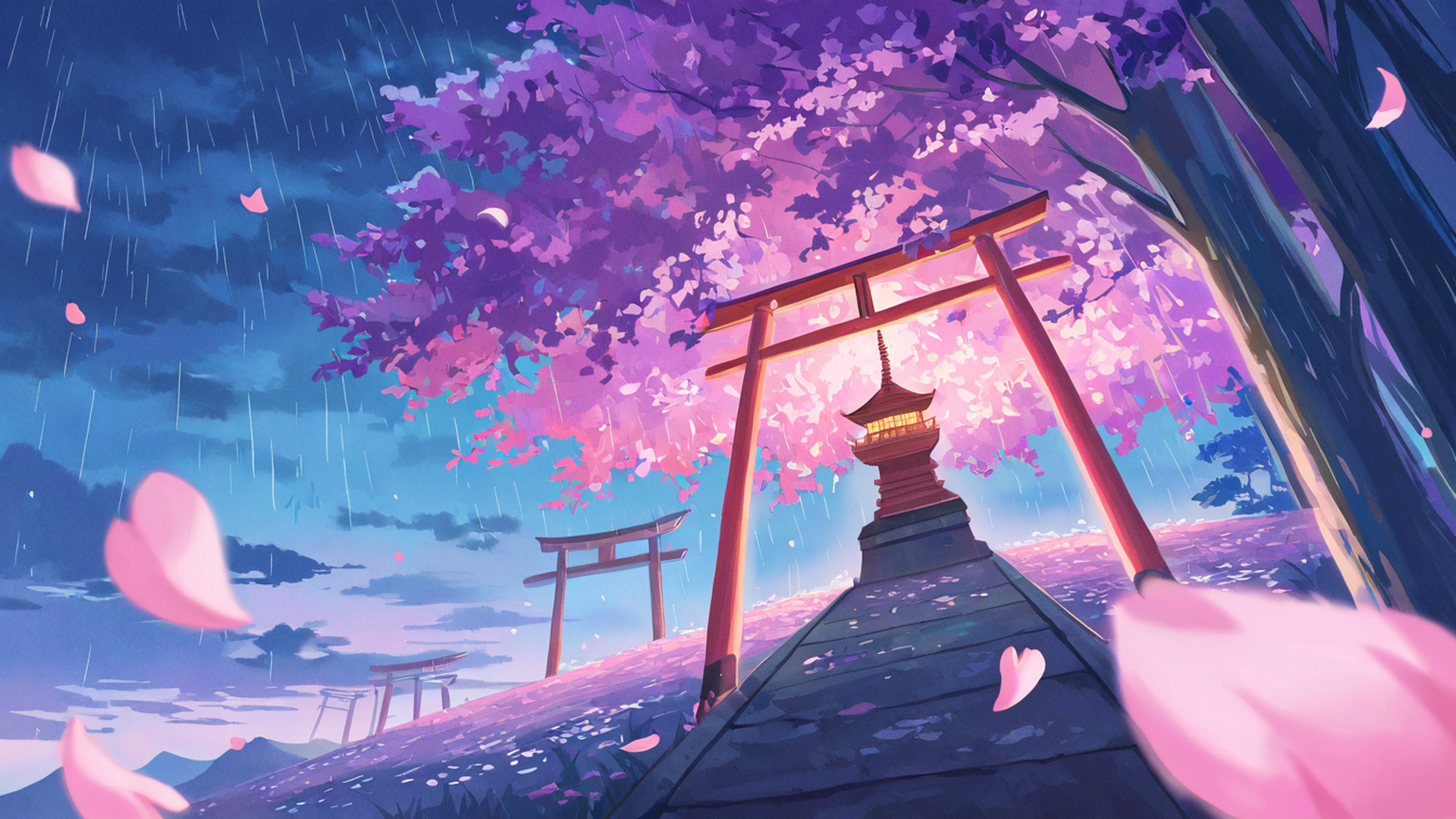 cherry blossom path lofi wallpaper