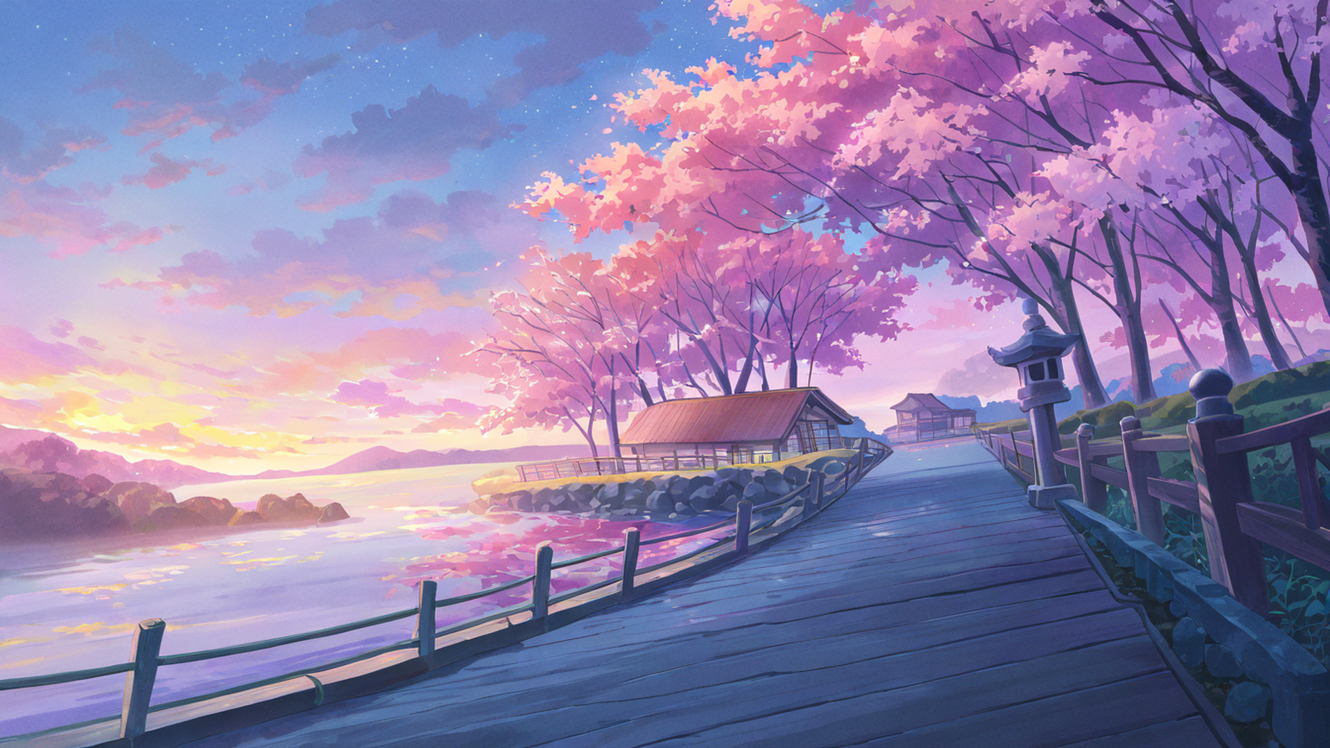 cherry blossom path lofi wallpaper