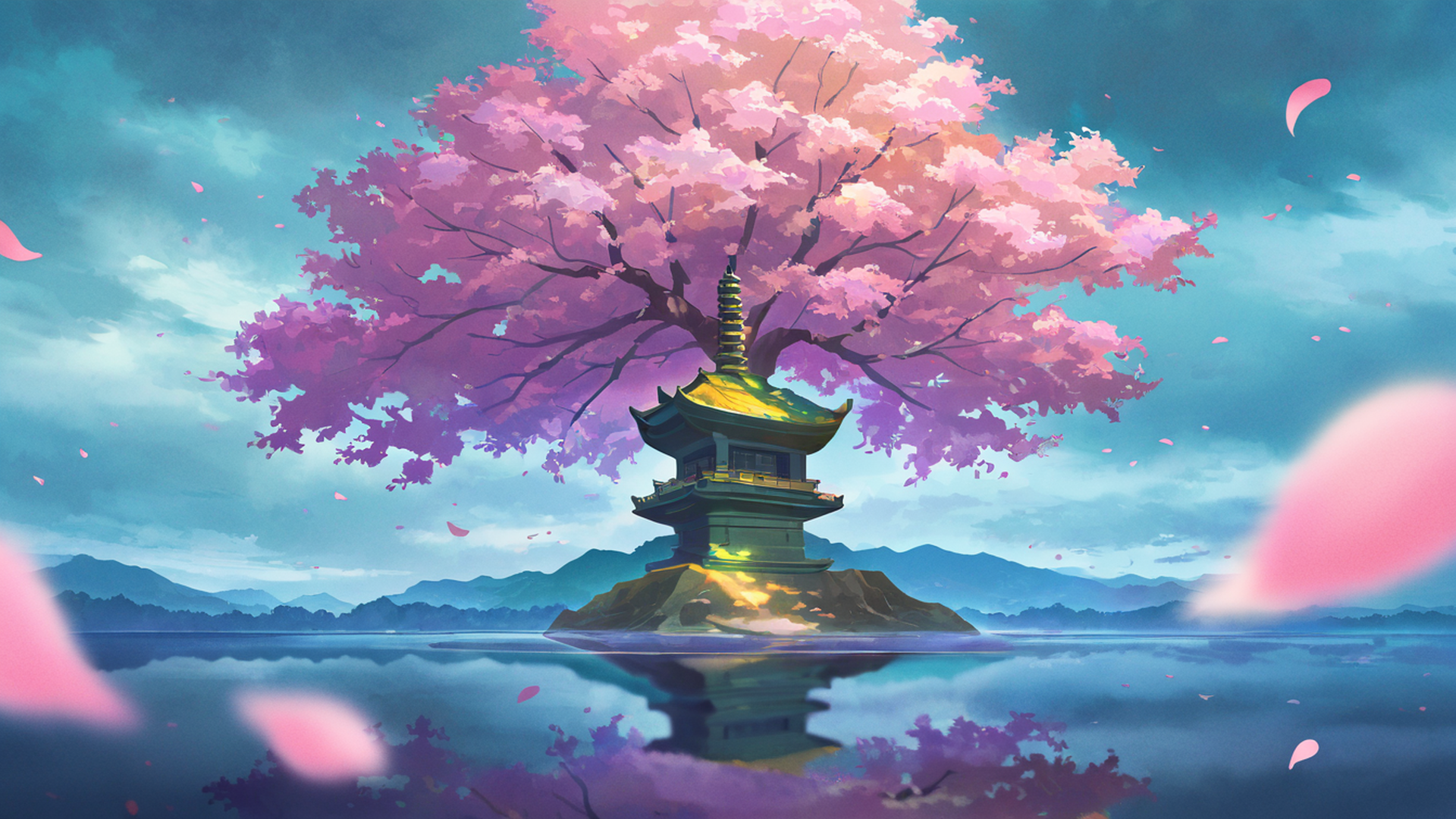 cherry blossom path lofi wallpaper