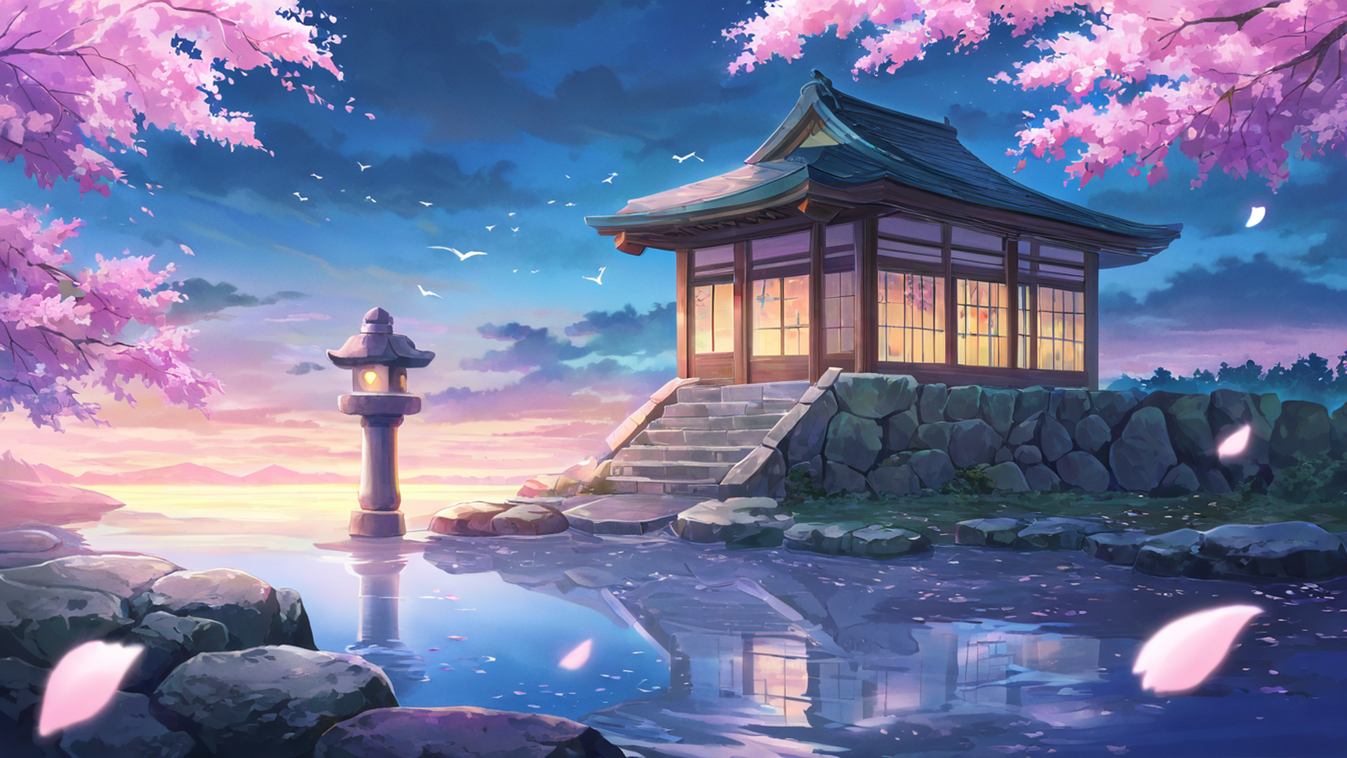 cherry blossom path lofi wallpaper