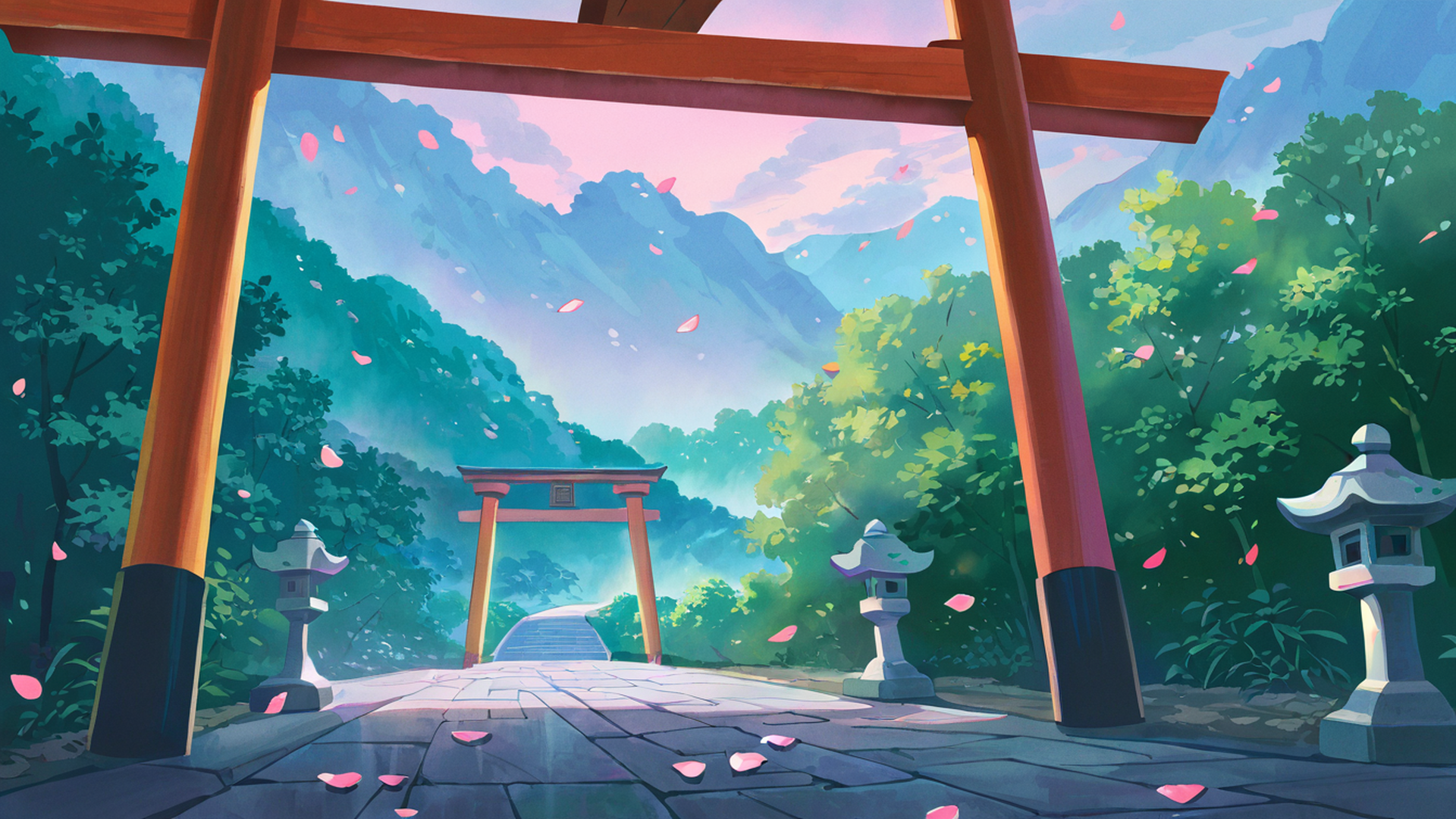cherry blossom path lofi wallpaper