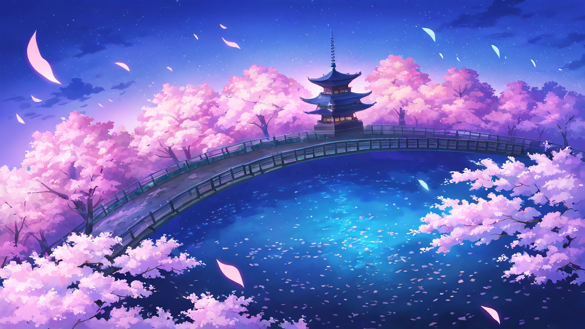 cherry blossom path lofi wallpaper