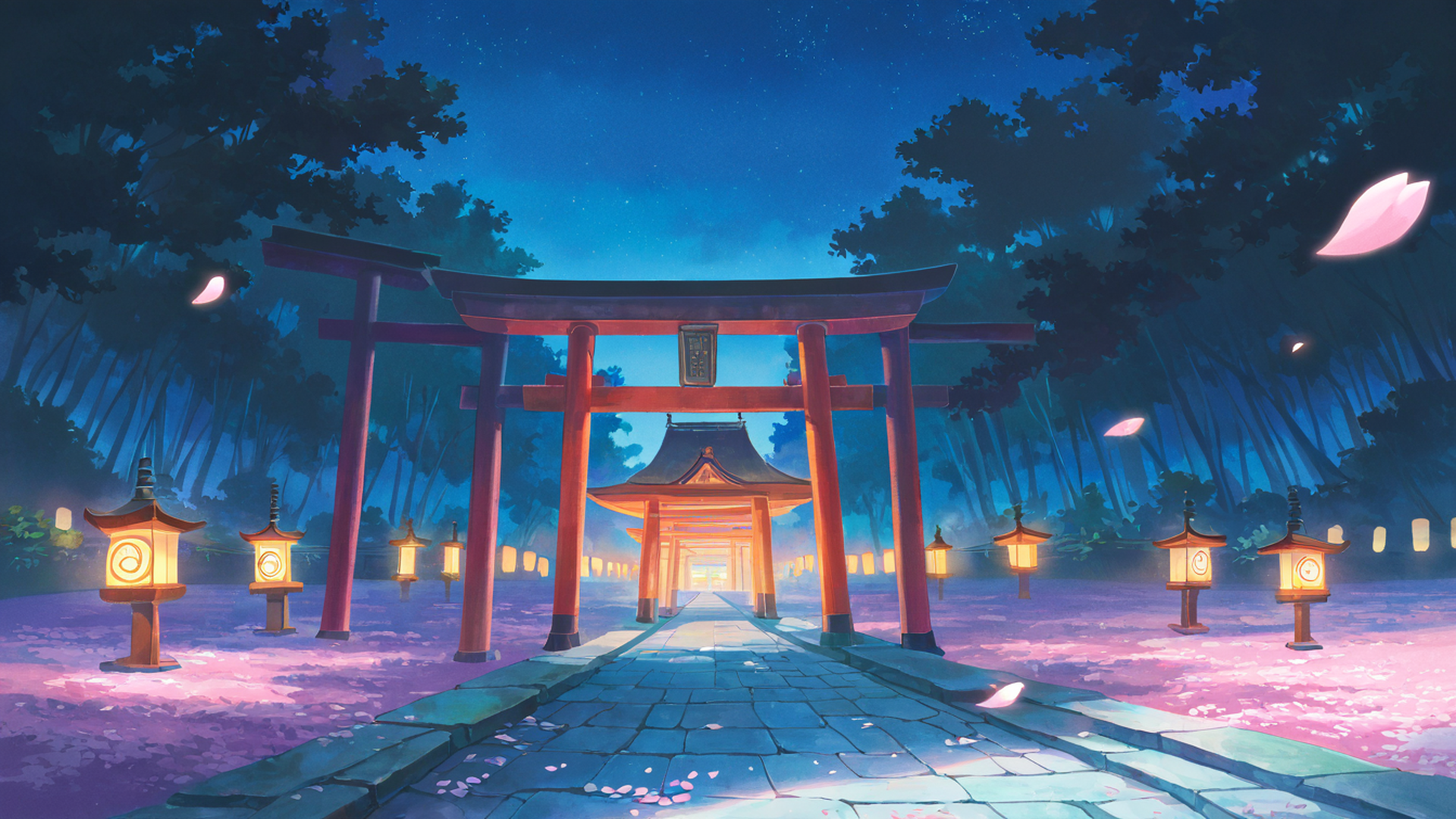 cherry blossom path lofi wallpaper