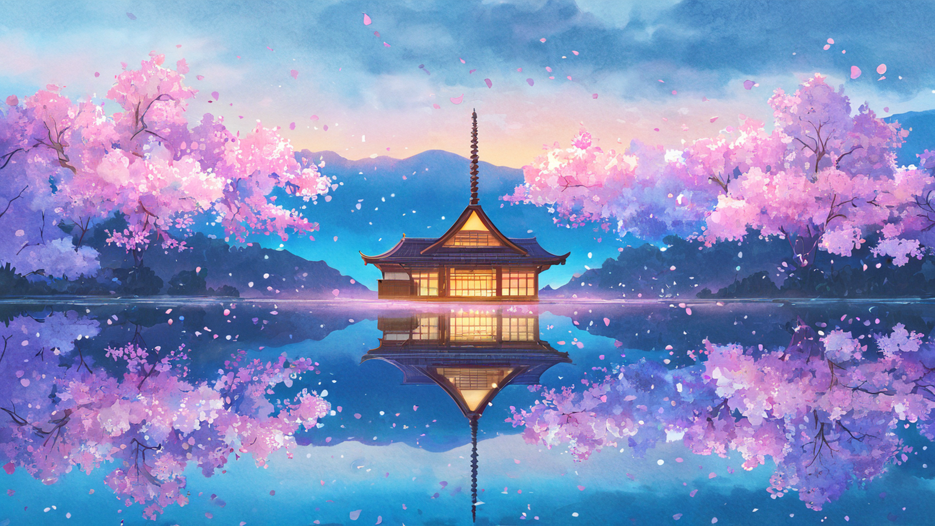 cherry blossom path lofi wallpaper