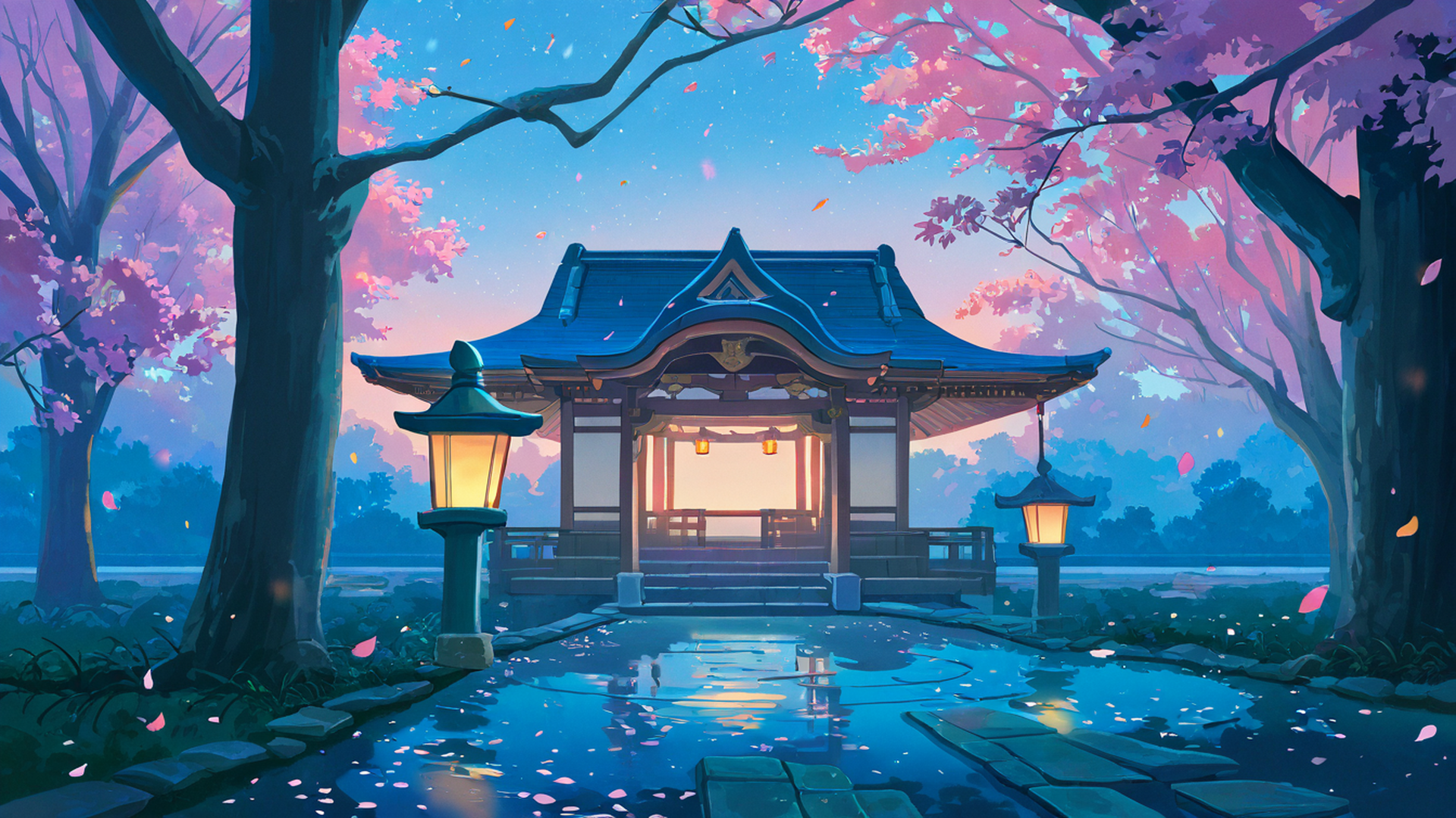 cherry blossom path lofi wallpaper