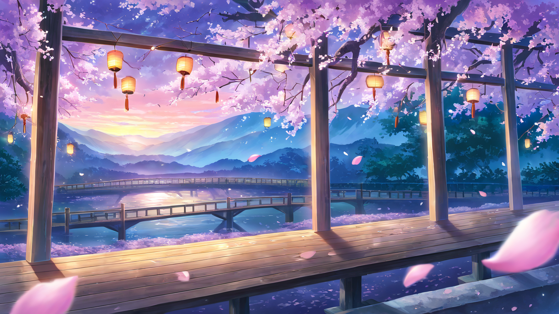 cherry blossom path lofi wallpaper