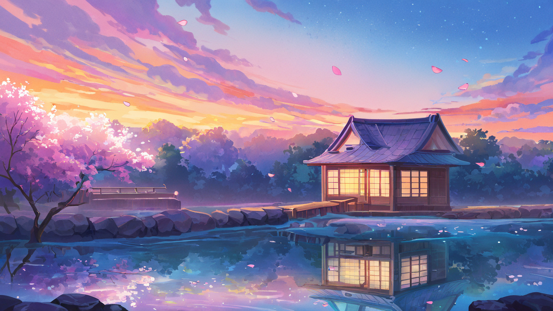 cherry blossom path lofi wallpaper