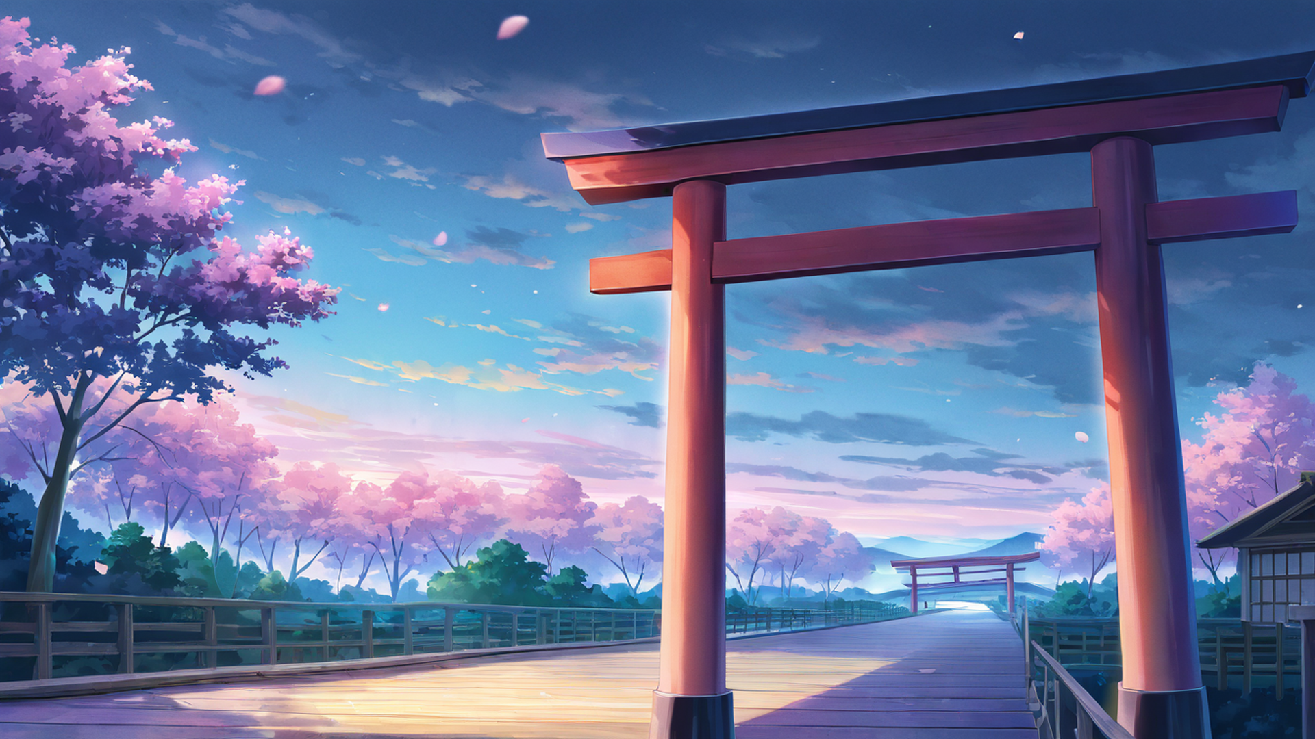 cherry blossom path lofi wallpaper