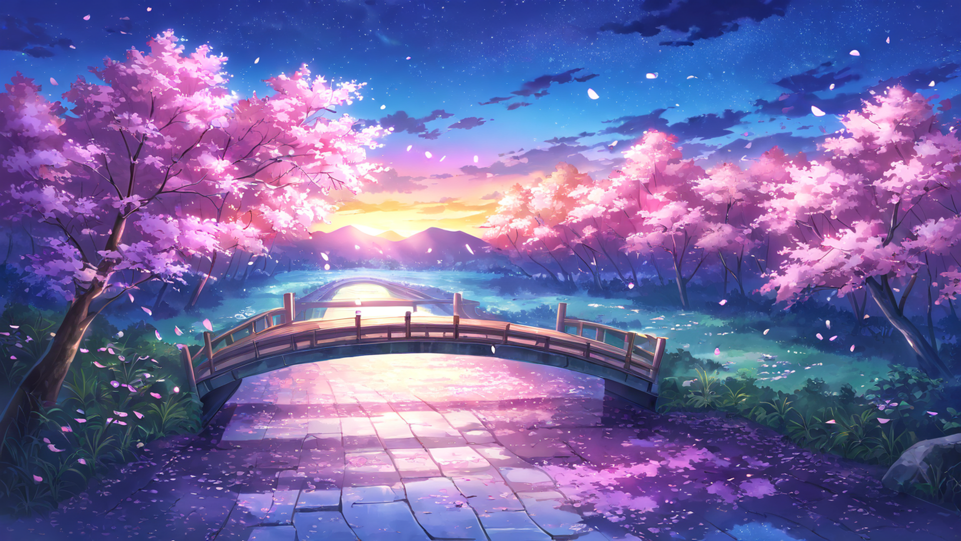 cherry blossom path lofi wallpaper