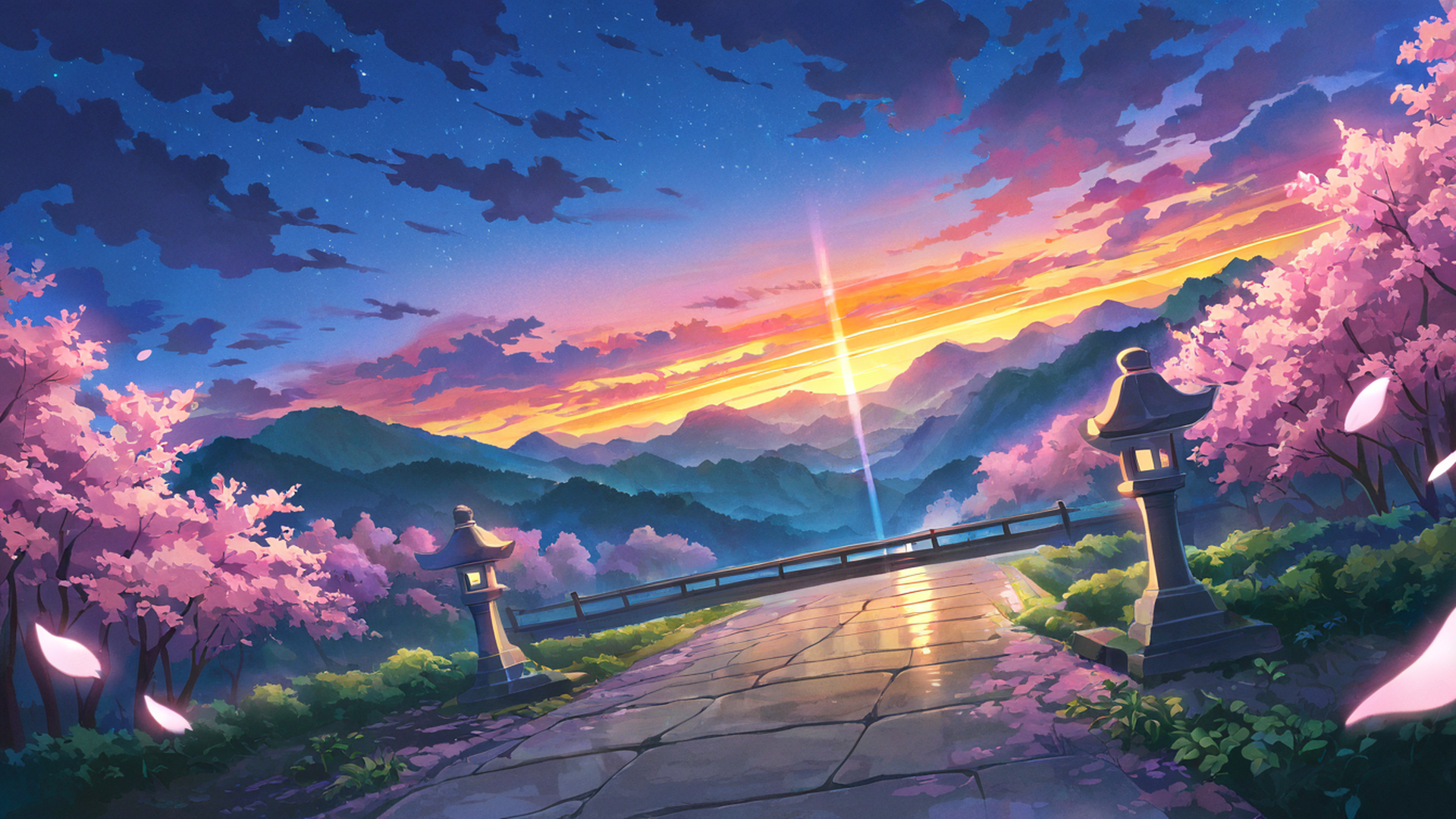 cherry blossom path lofi wallpaper