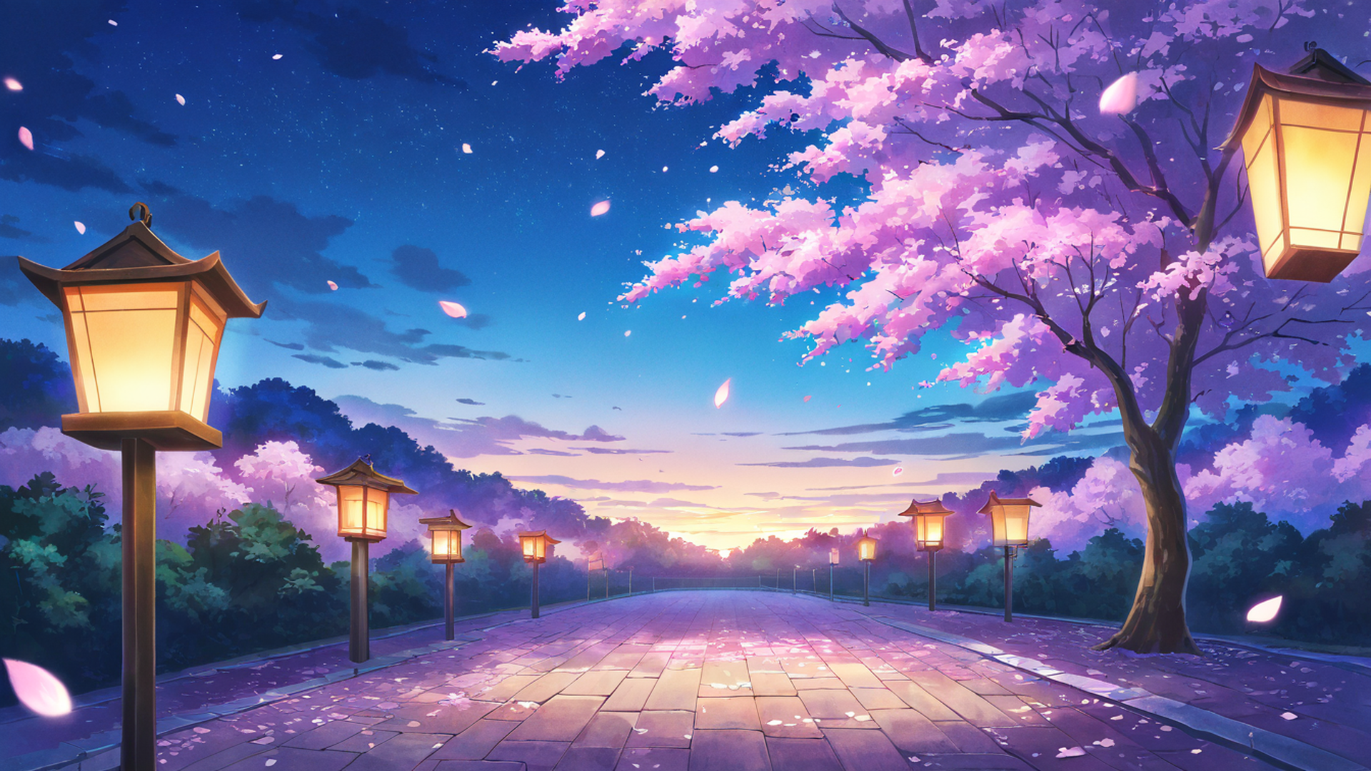 cherry blossom path lofi wallpaper