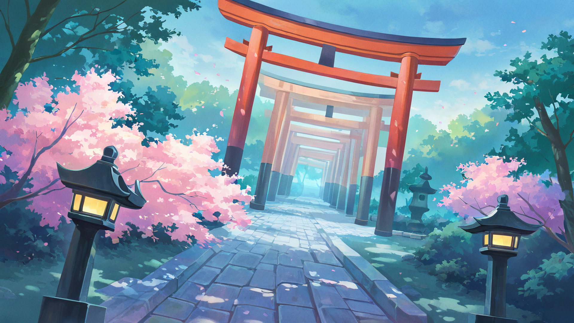 cherry blossom path lofi wallpaper