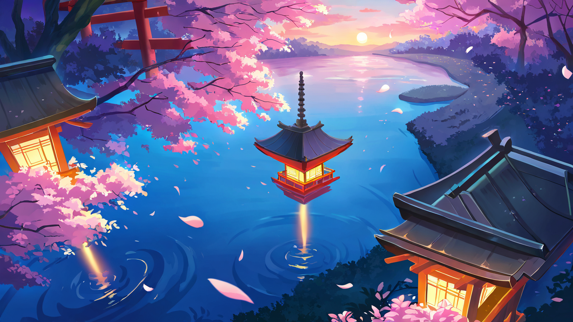 cherry blossom path lofi wallpaper