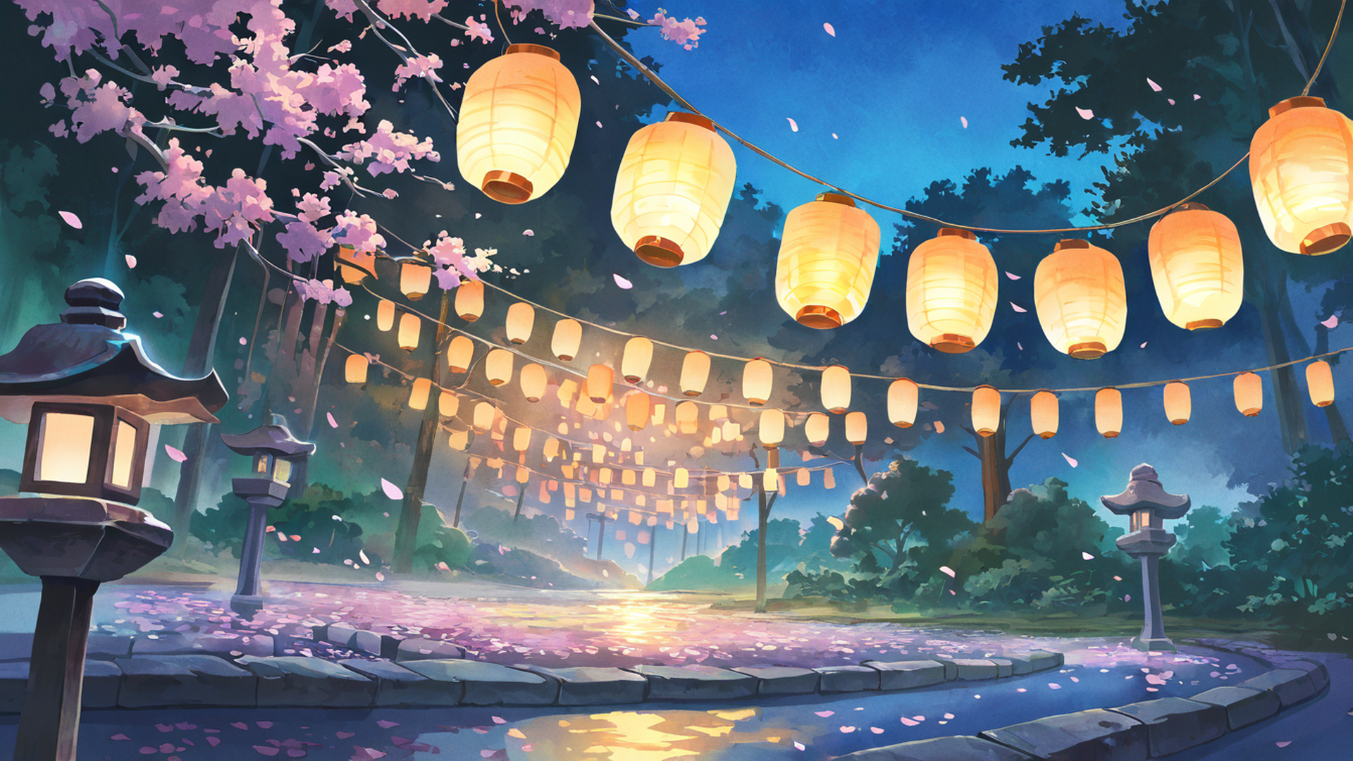 cherry blossom path lofi wallpaper