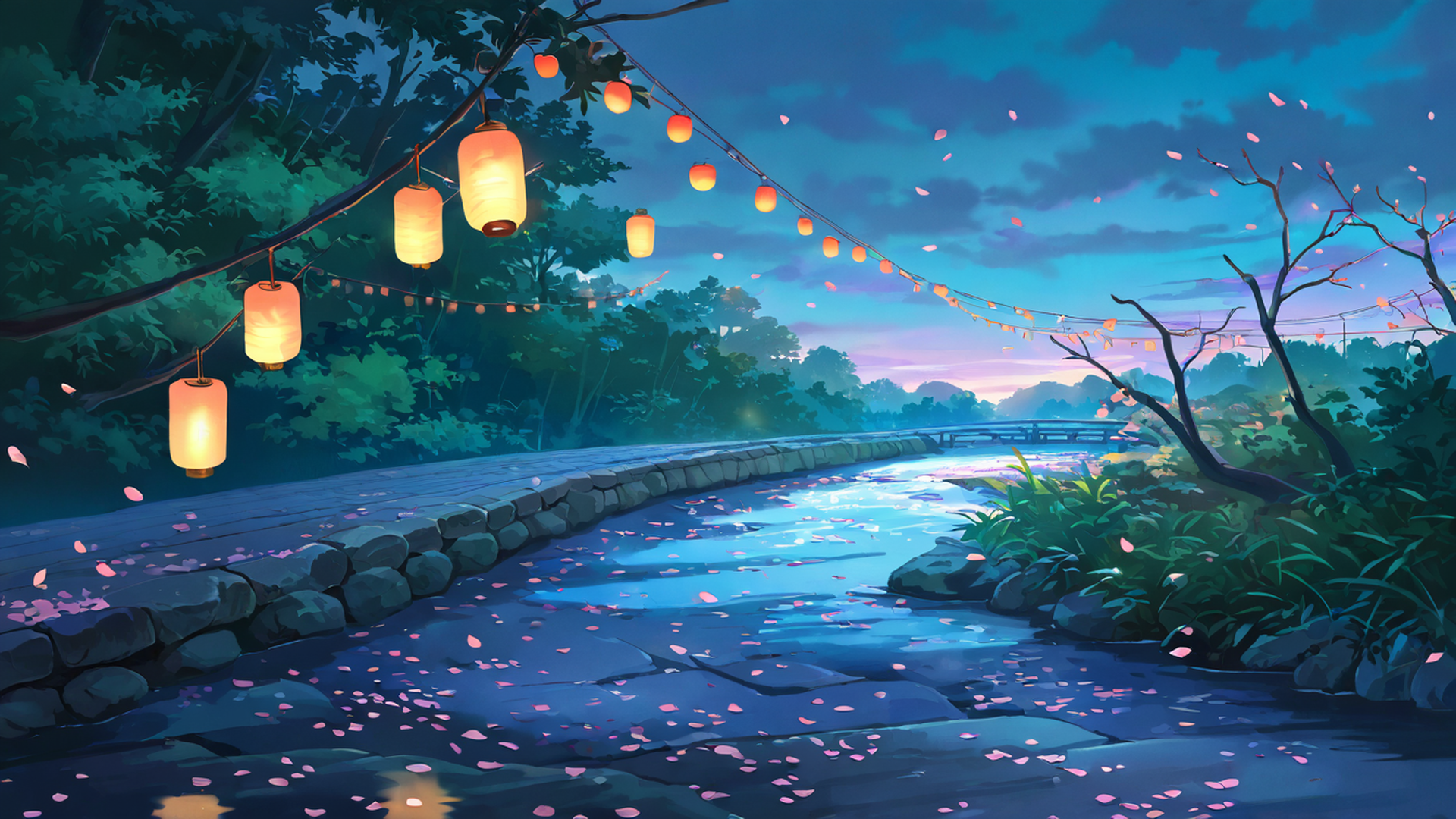 cherry blossom path lofi wallpaper