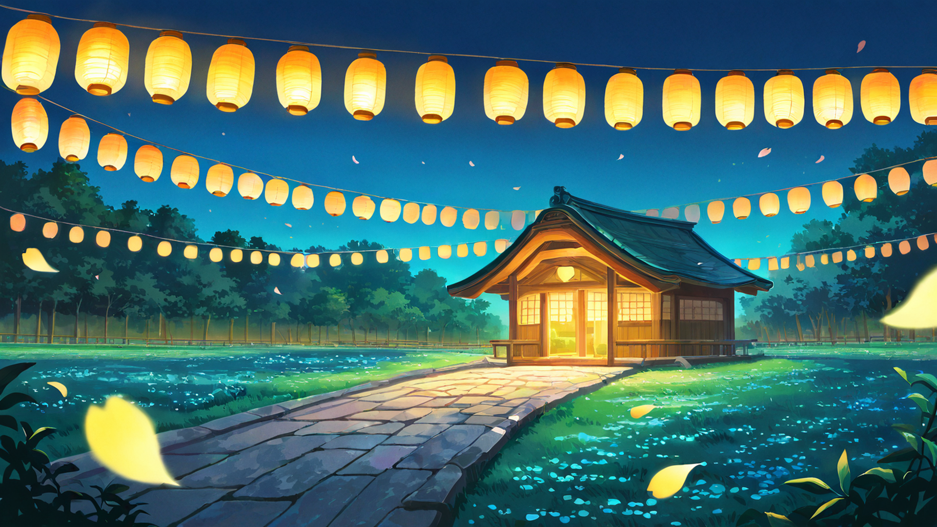 cherry blossom path lofi wallpaper