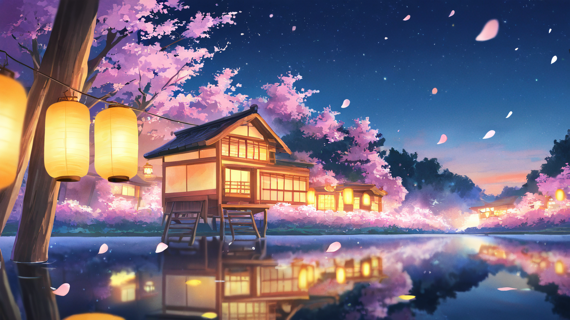 cherry blossom path lofi wallpaper