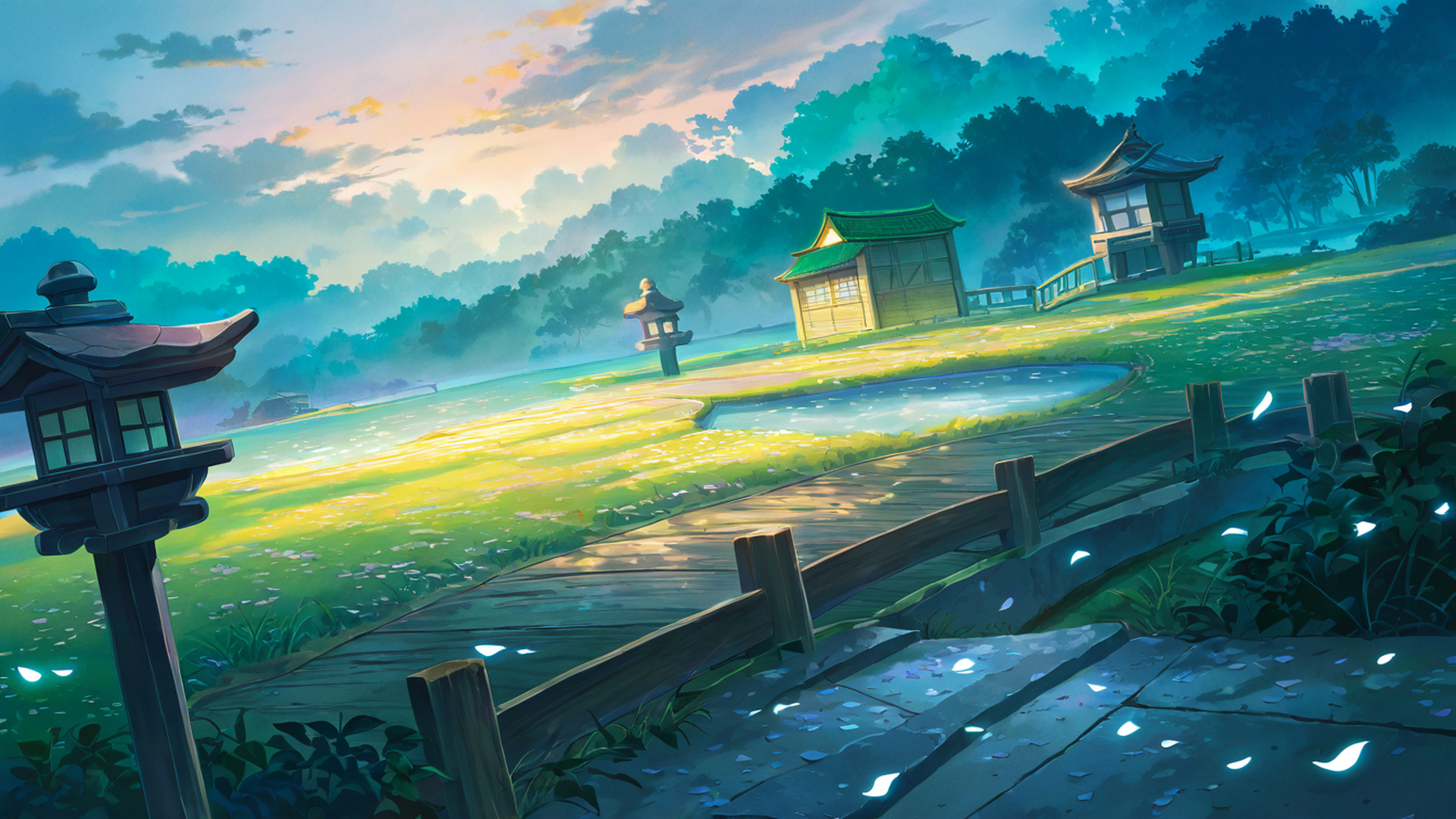 cherry blossom path lofi wallpaper