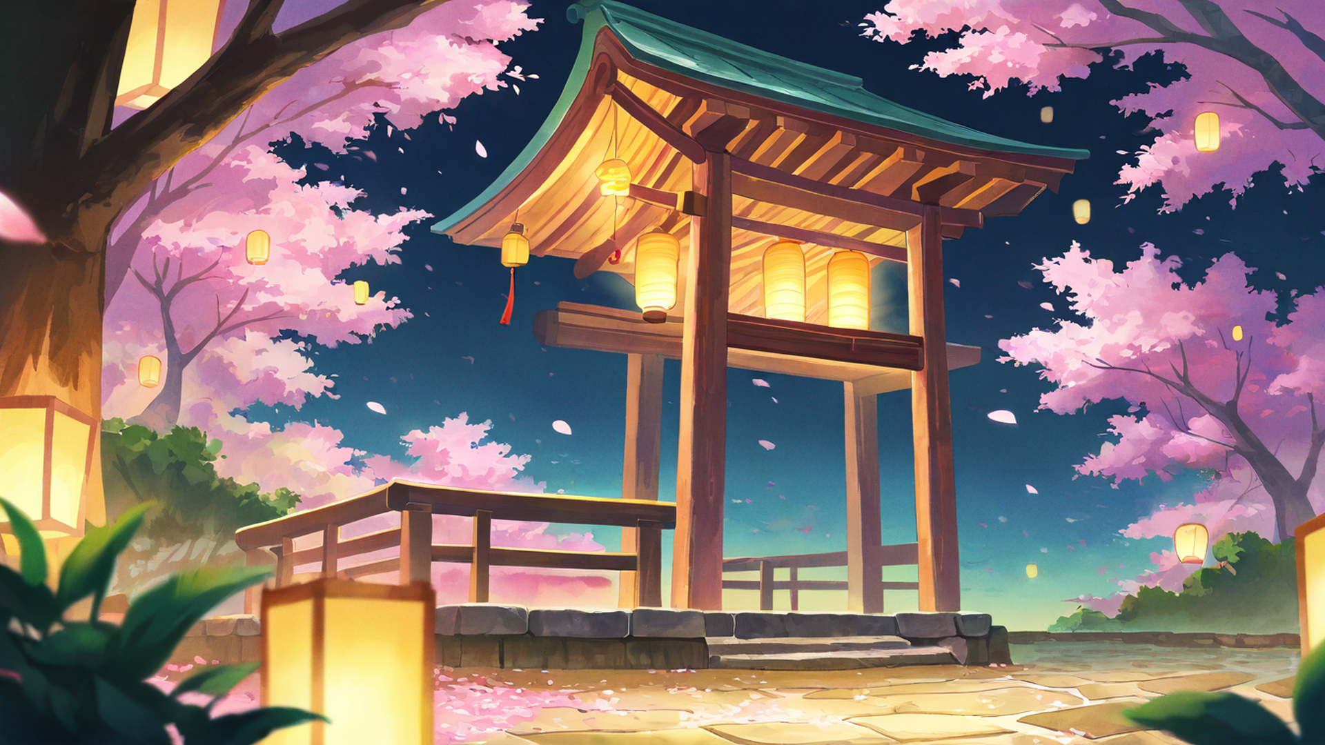 cherry blossom path lofi wallpaper