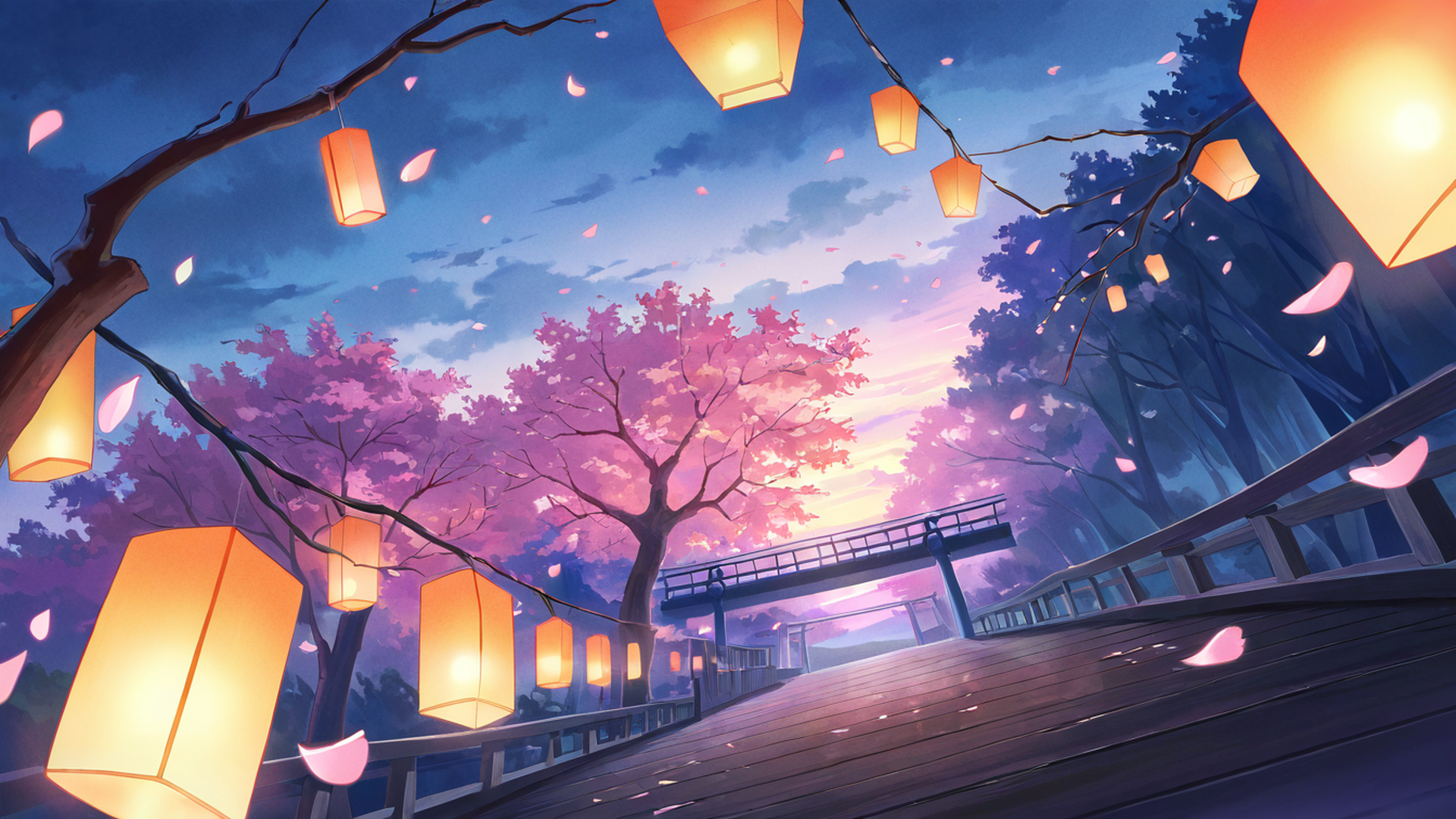 cherry blossom path lofi wallpaper