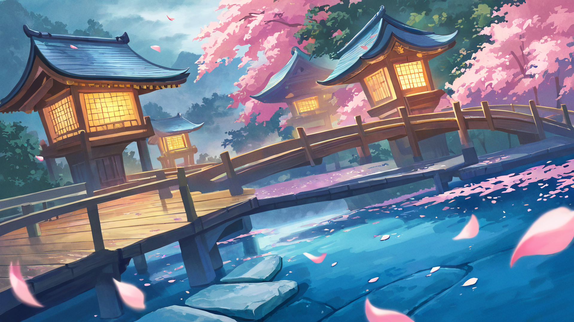 cherry blossom path lofi wallpaper