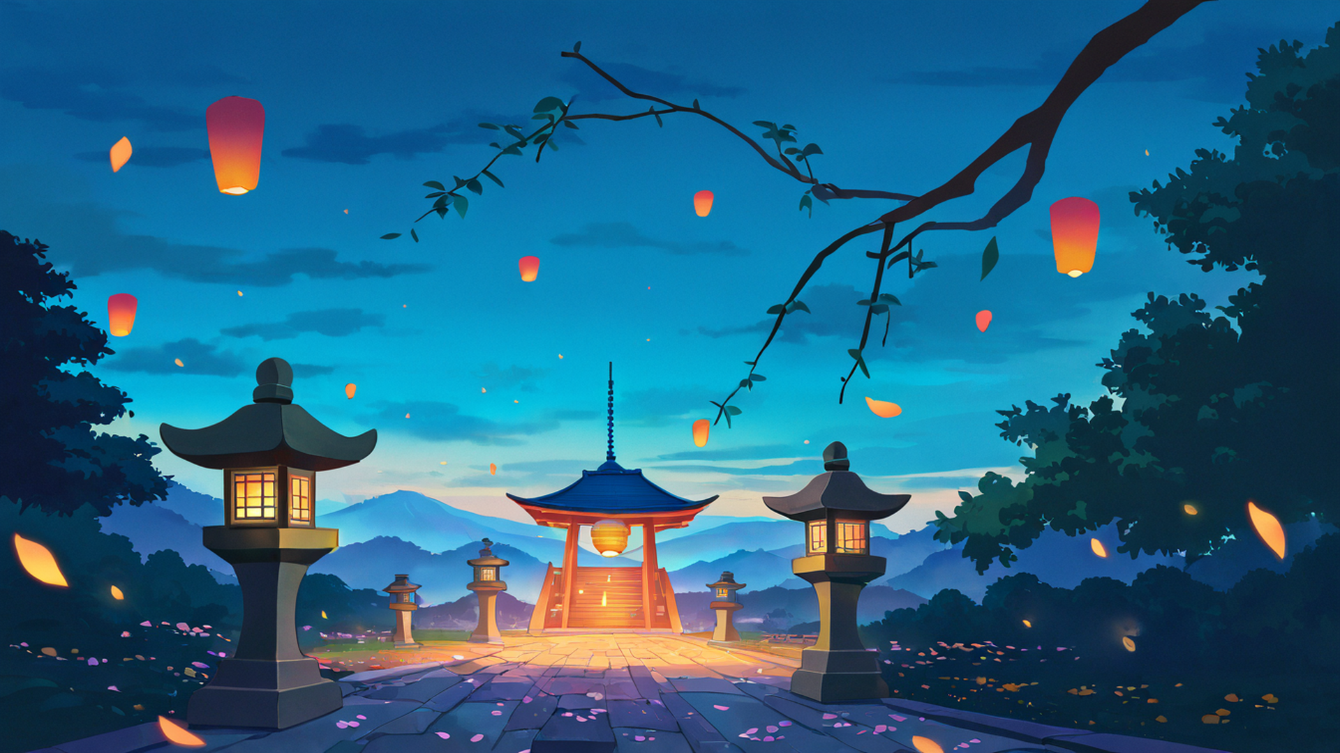 cherry blossom path lofi wallpaper