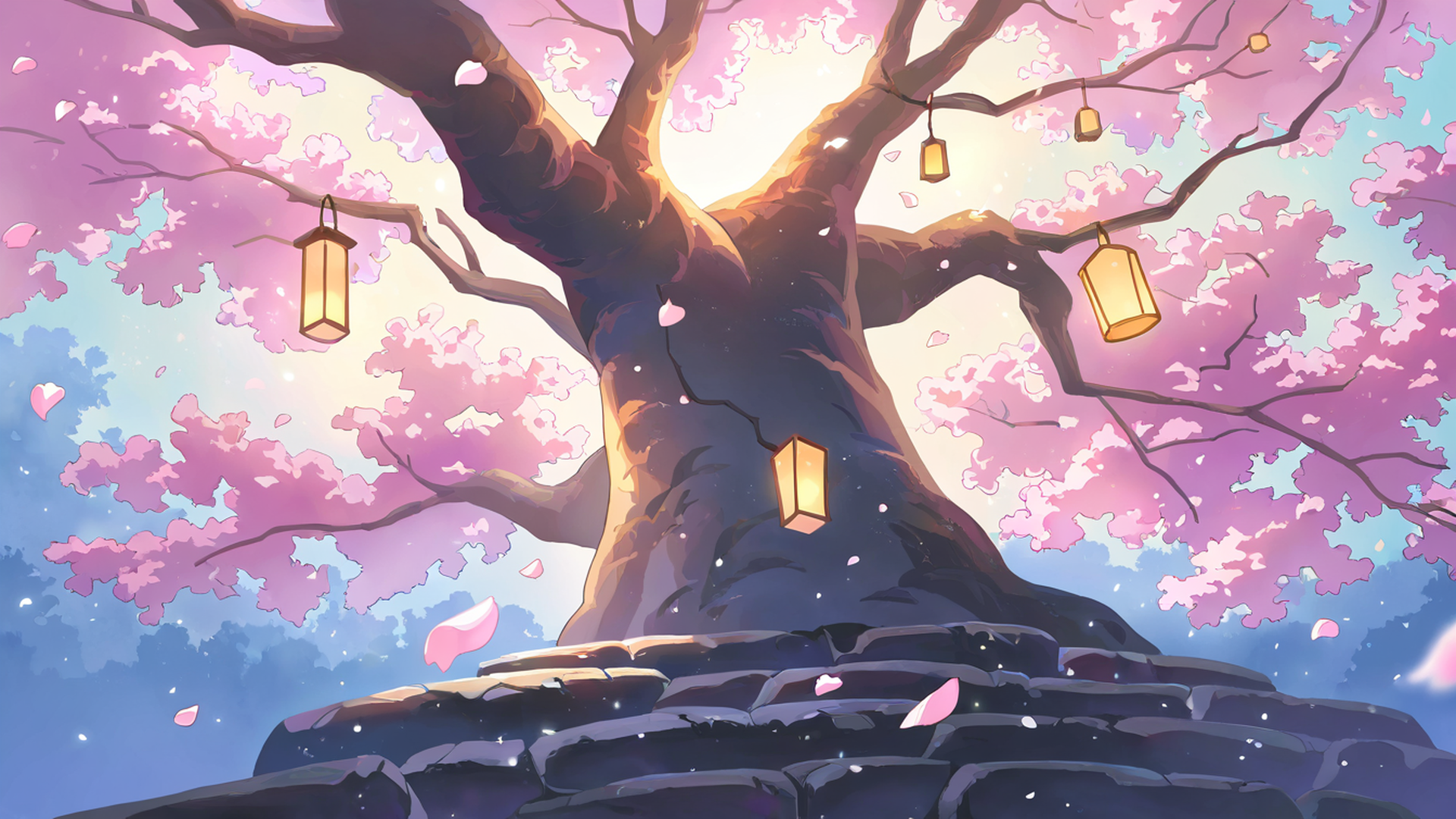 cherry blossom path lofi wallpaper